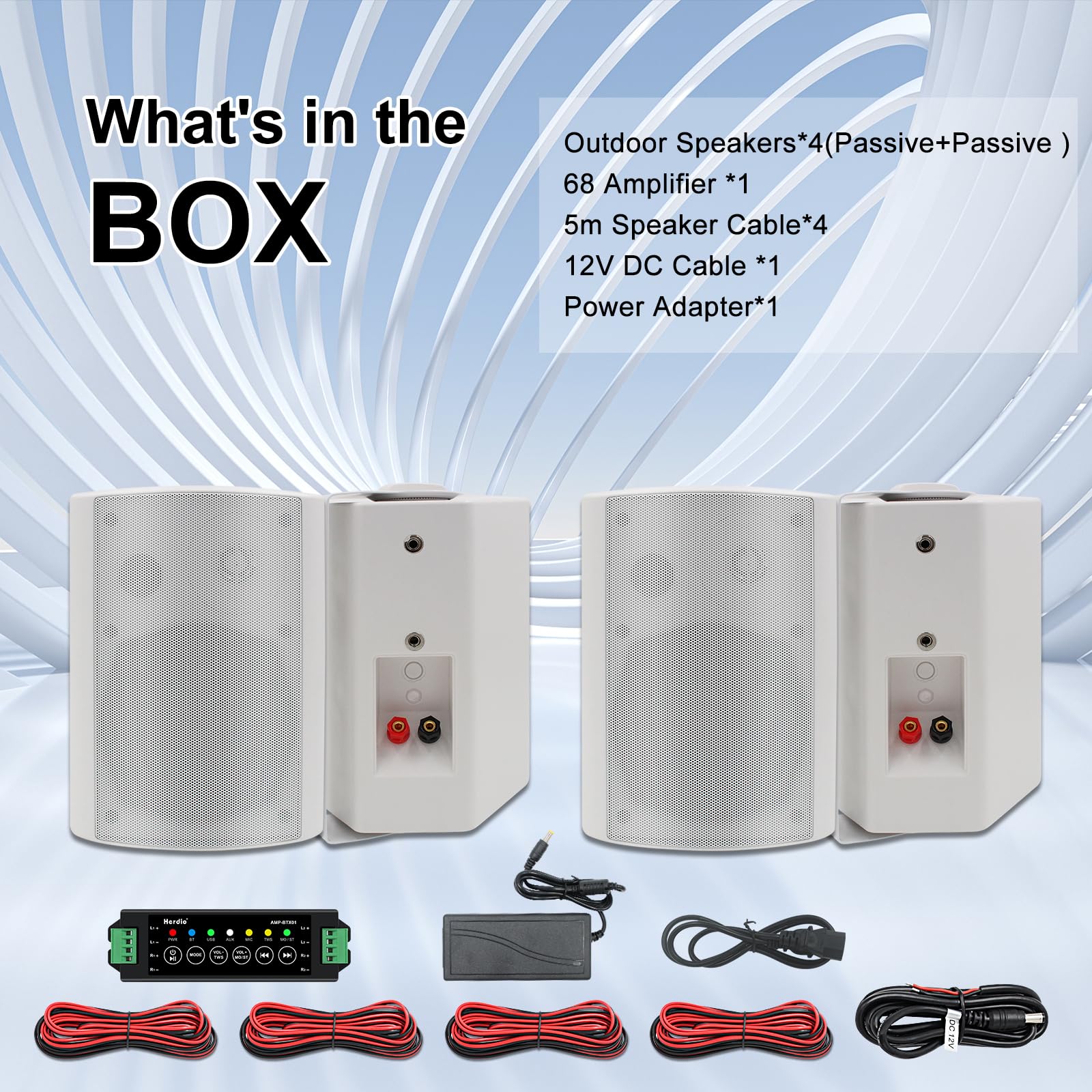 Herdio 5.25 Inch 600W Outdoor Bluetooth Speakers Waterproof Wired Wall Mount Weatherproof Loudspeaker System For Indoor  Outdoor