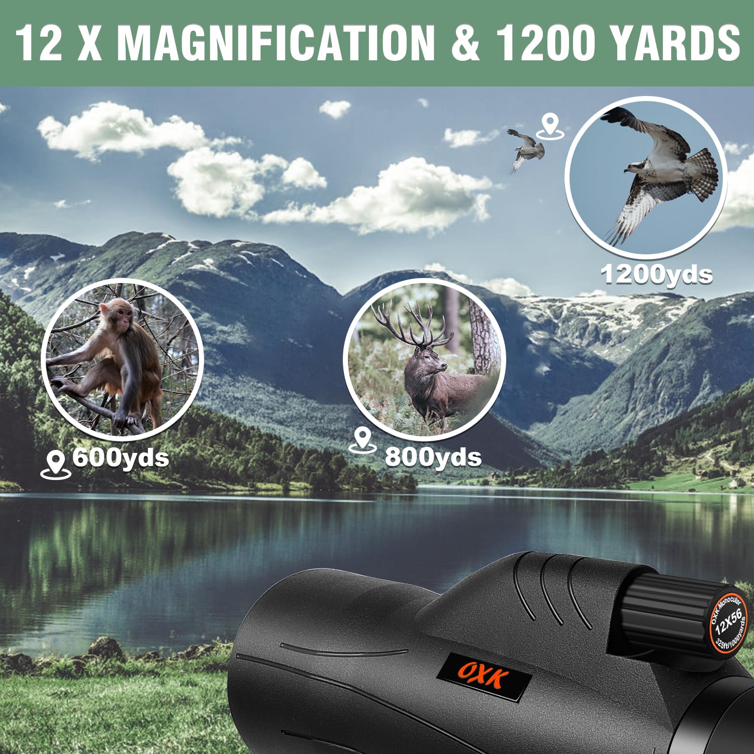 12X56 High Power Monocular Telescope With Smartphone Adapter Tripod Travel Bag, Larger Vision Monoculars For Adults With Bak4 Pr