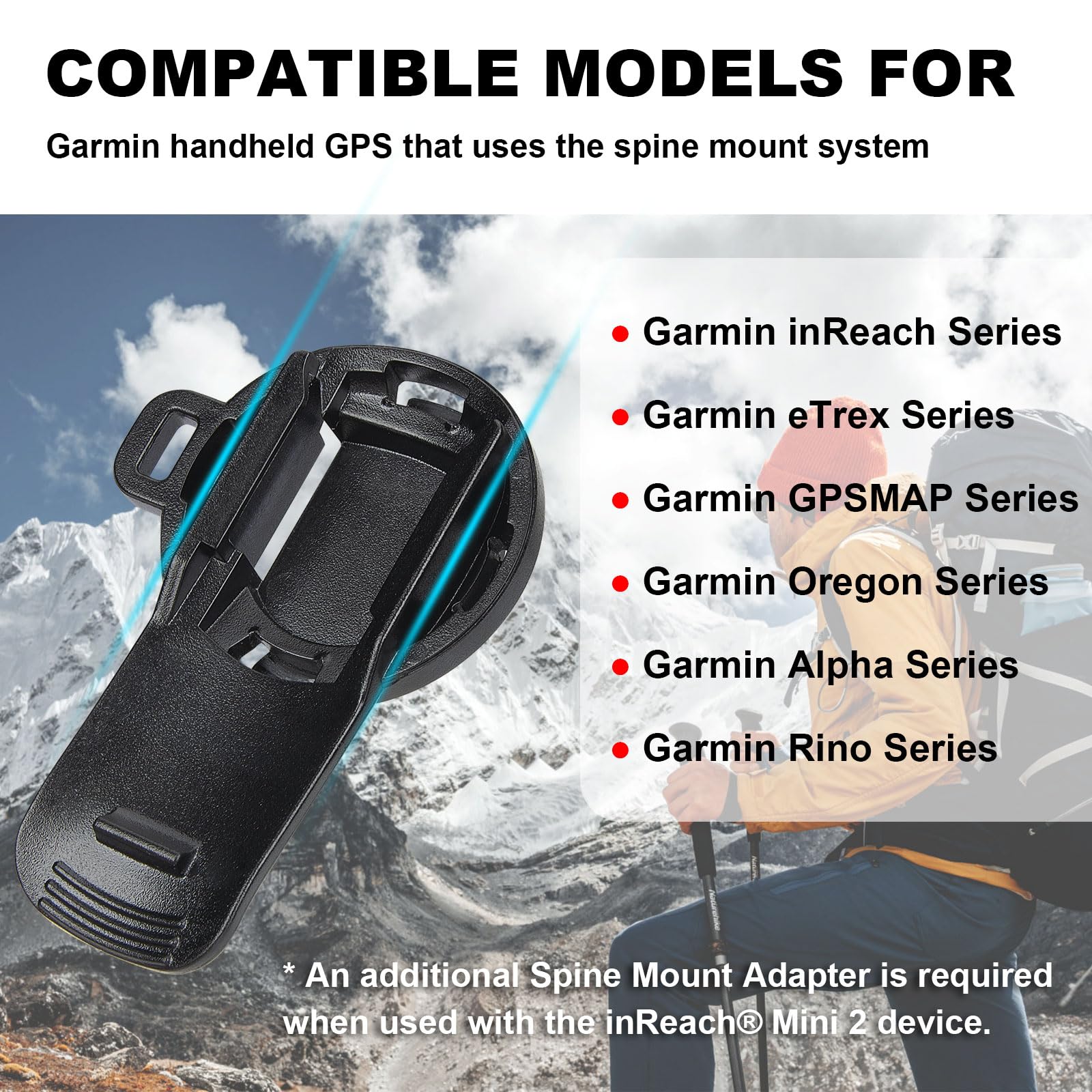 Iguerburn Backpack Tether For Garmin Handheld Gps Inreach/Etrex/Rino/Alpha/Oregon/Gpsmap Series   Garmin Spine Mount Adapter Wit