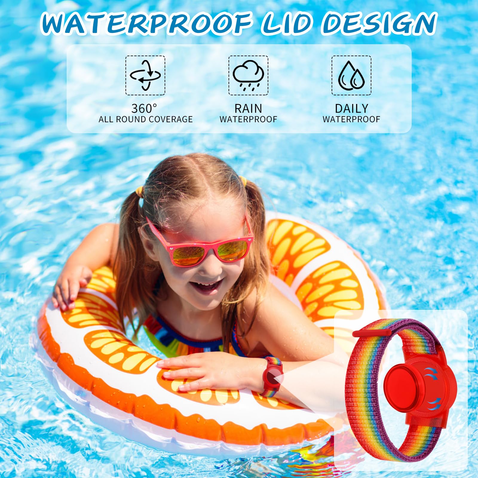 HISEEYE Waterproof Bracelet for AirTag - Soft Nylon Kids Wristband 4 Pack, Black/Blue/Rainbow, Model SB-03
