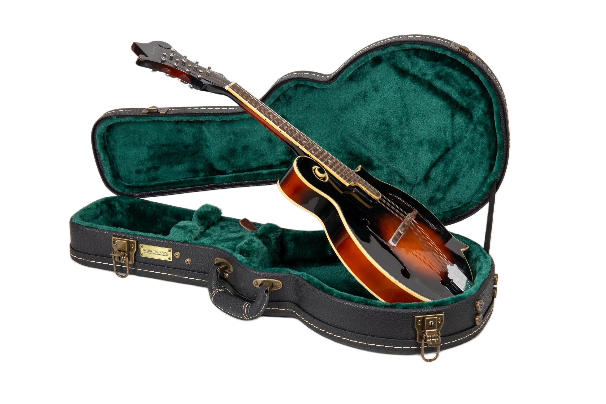 Crossrock F-style Mandolin Hardshell Case, Vintage Hardware, Sponge Lining, Metal Feet, Storage Space-Black (CRW520MFBK)