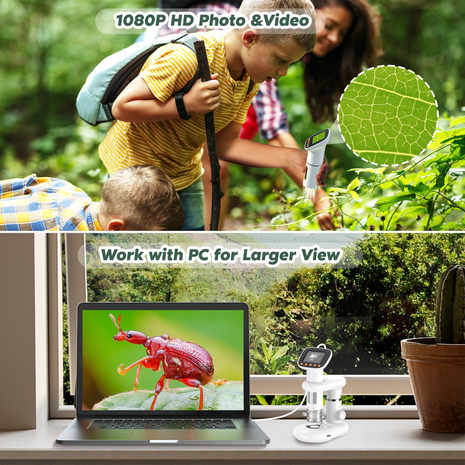 Kids Microscope For Ages 8 12, Handheld Digital Microscope D Ms1 With 2'' Ips Screen   Take Pictures & Videos   Download To Pc &