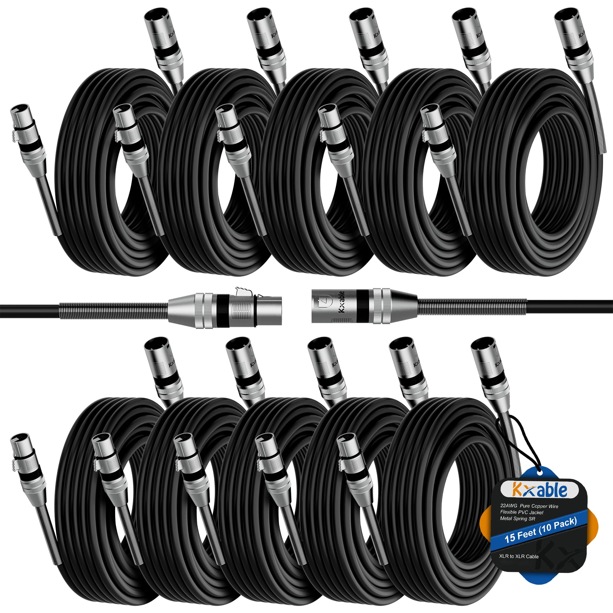 Xlr To Xlr Cable (15 Feet, 10 Pack) Multi Premium Xlr Microphone Cables, Heavy Duty 22Awg Ofc Xlr Male To Female Cord, 3 Pin Shi