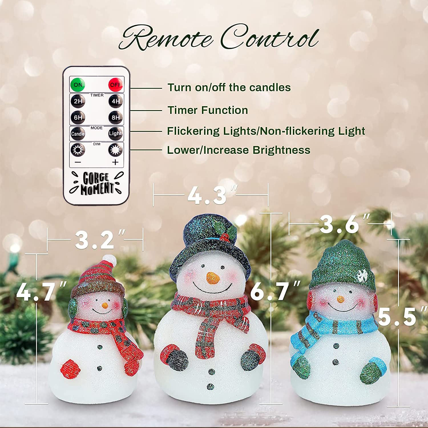 Gorge Moment Flameless Candles, Snowman Real Wax Hand Carved Candles, Flickering Led Candles With Remote, Battery Operated Candl