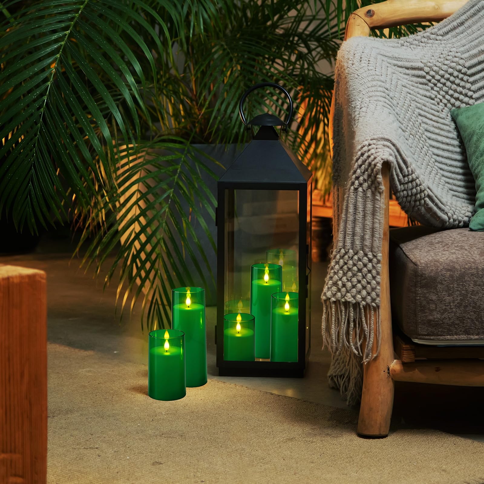 Homemory Green Flickering Flameless Candles, Battery Operated Acrylic Led Pillar Candles With Remote Control And Timer, Set Of 5