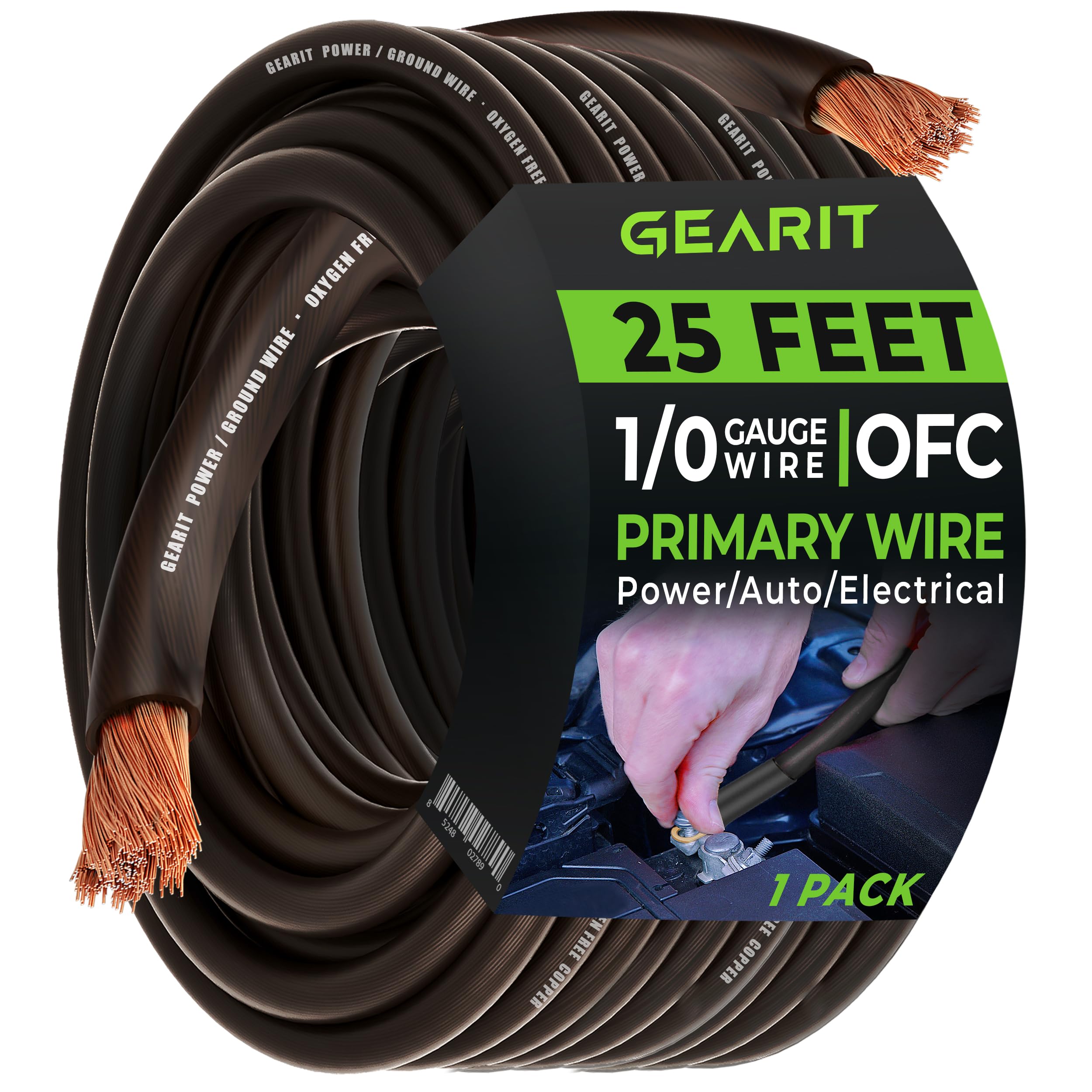 Gearit 1/0 Gauge Wire Oxygen Free Copper Ofc (25Ft   Black Translucent) 0 Awg   Primary Automotive Wire Power/Ground, Battery Ca