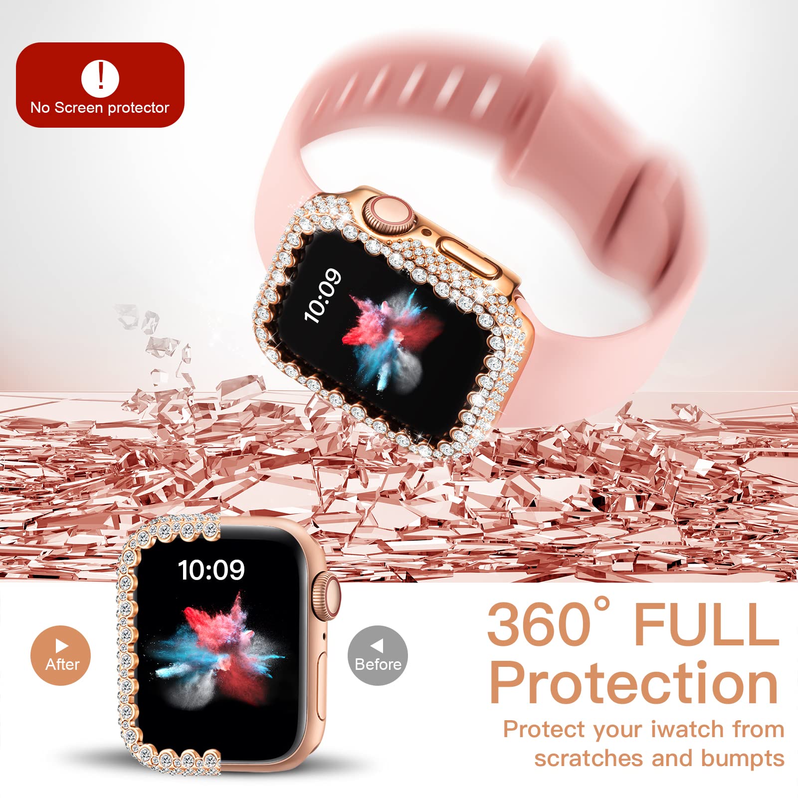 Bling Bumper Case Compatible With Apple Watch Series 9/8/7 45Mm, Diamond Protective Face Cover For Women, Hard Pc Frame Protecto