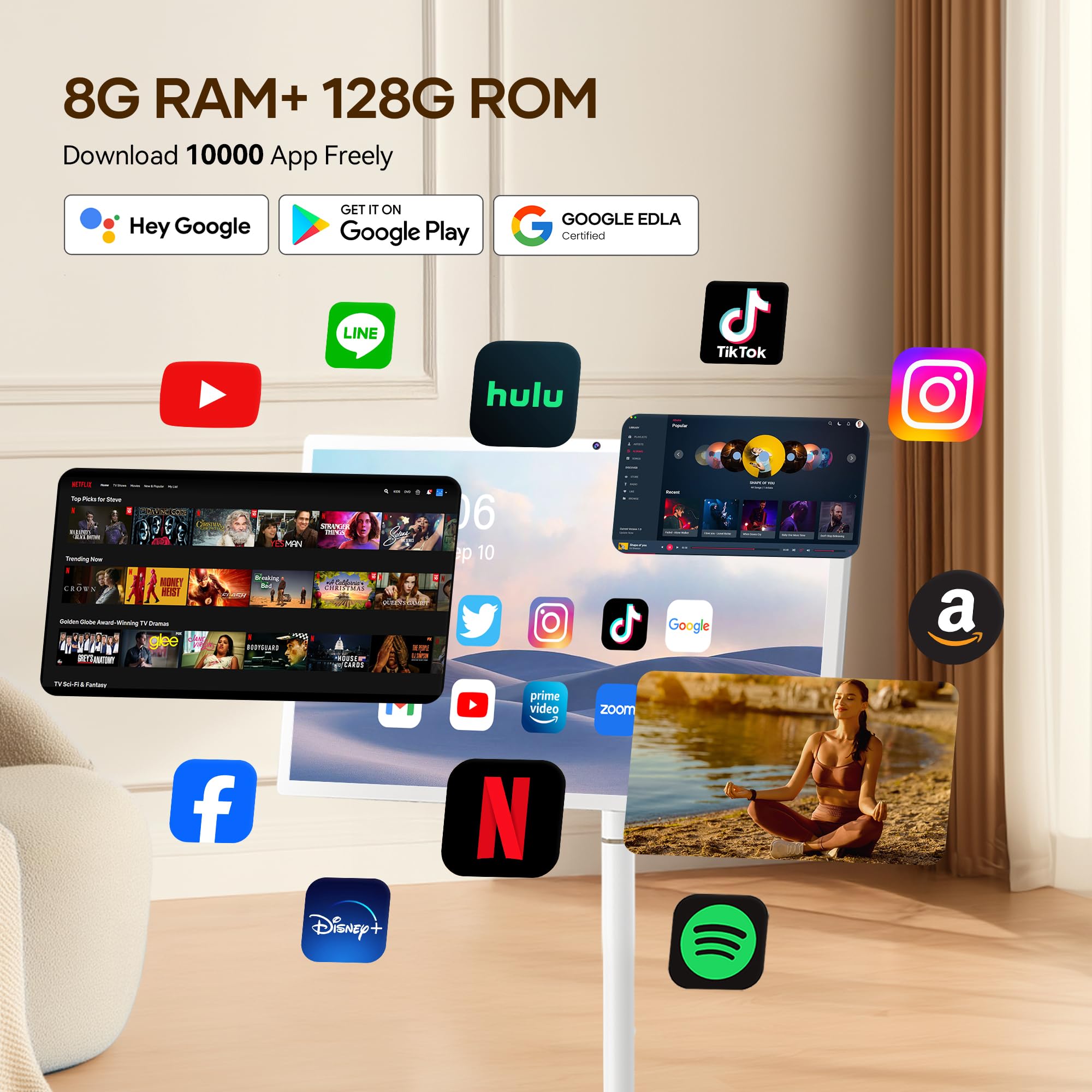 32-Inch Portable Smart Tv On Wheels With Touch Screen Monitor | 8G Ram +128G Storage | 8-Core Cpu Qualcomm | Built-In 8-10H Batt