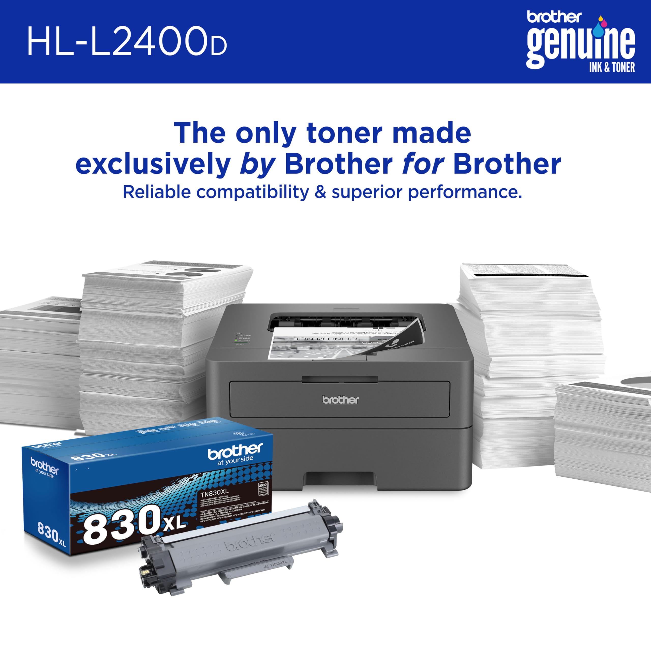 Brother Hl L2400D Compact Monochrome Laser Printer With Duplex Printing, Usb Required (Cable Not Included), Black & White Output