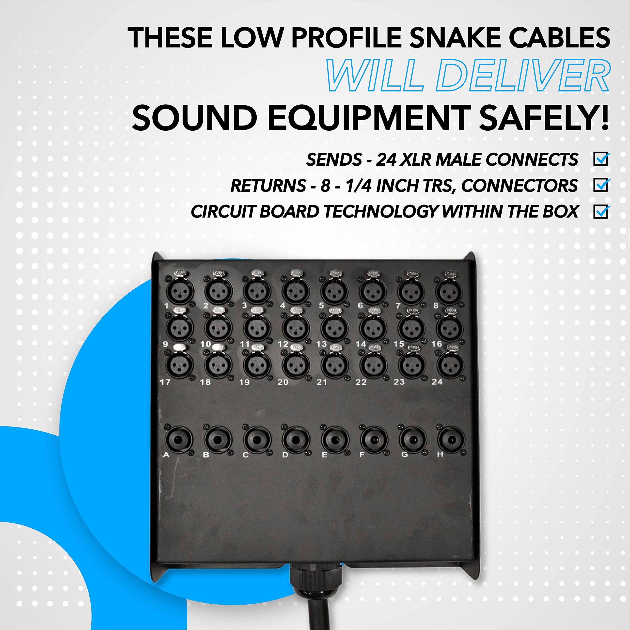 Seismic Audio - Sajlp-24X8X100-24 Channel 100 Foot Xlr Low Profile Snake Cable With 8 Trs Returns - Circuit Board Snake For Reco