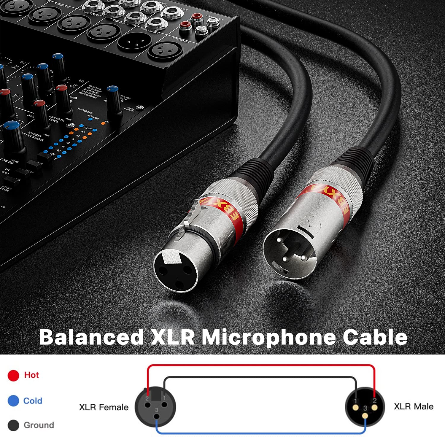 Ebxya Xlr Cable 15Ft 6 Packs   Premium Balanced Dmx Cable With 3 Pin Xlr Male To Female Microphone Cable, Black