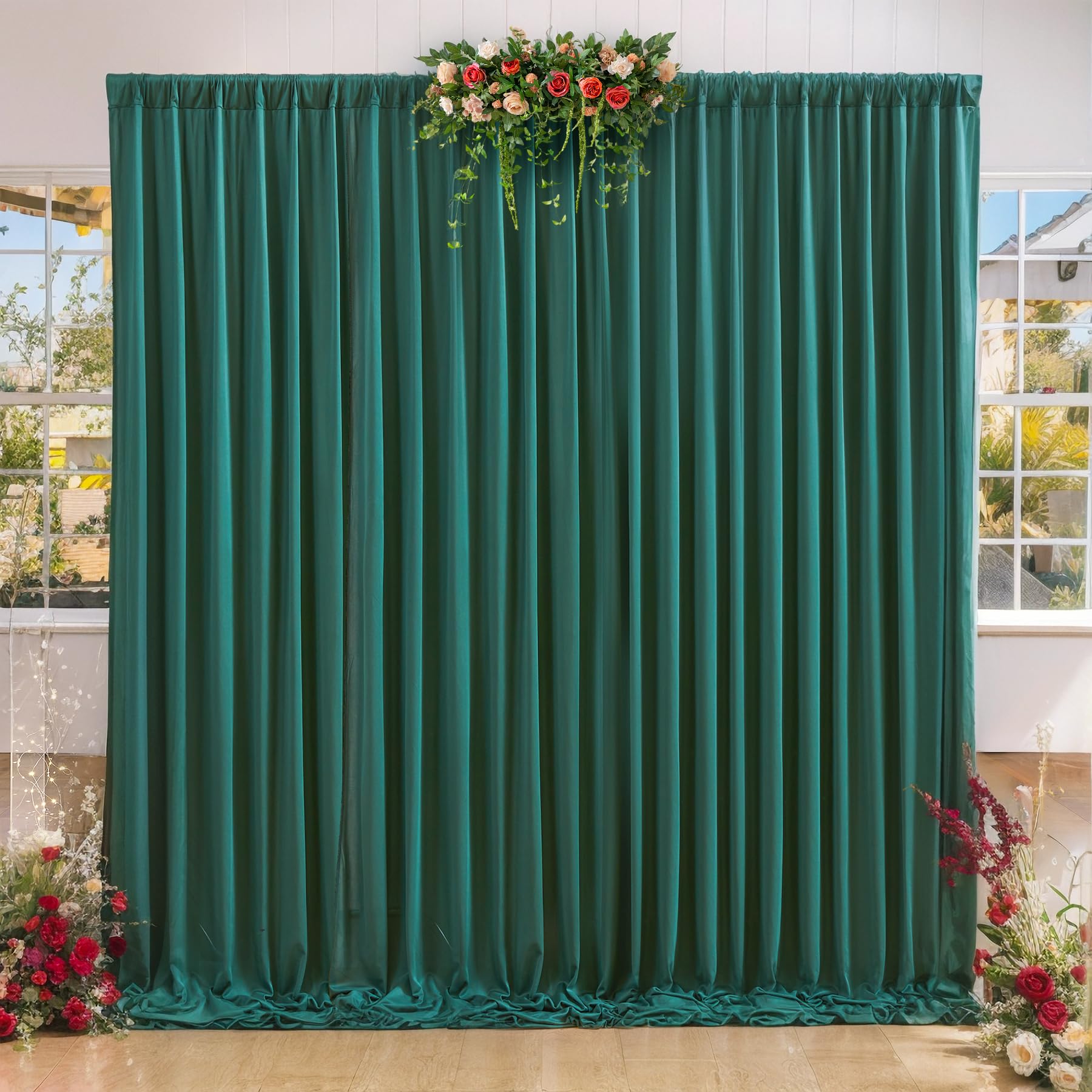 Hunter Green Backdrop Curtains 2 Panels Wrinkle Free Backdrop Drapes Soft Long Curtains For Backdrop Decoration Spandex Backdrop