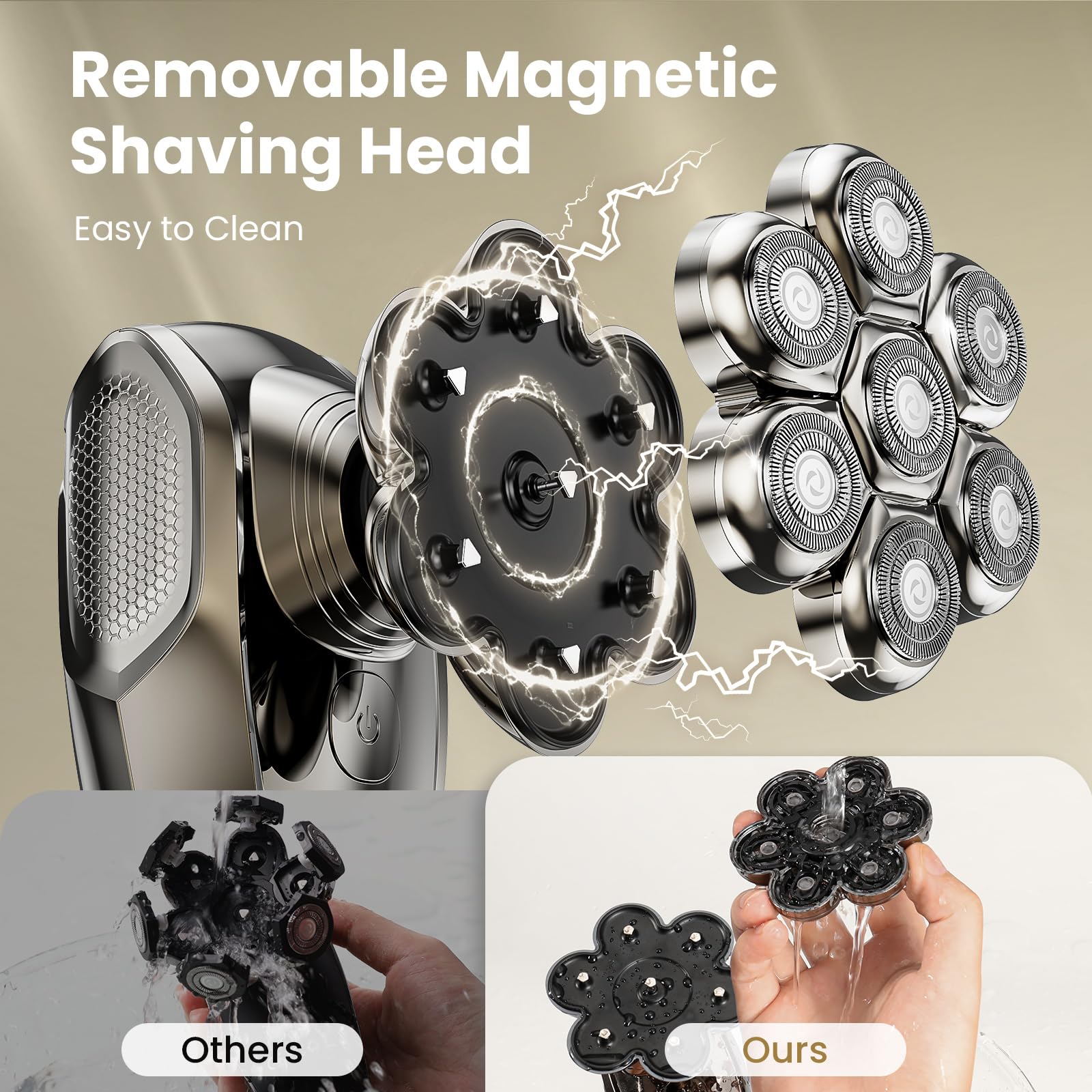7D Head Shavers For Bald Men, Shpavver Detachable Head Shaver Led Display Dry Wet Bald Head Shavers, Ipx7 Waterproof Head Shaver