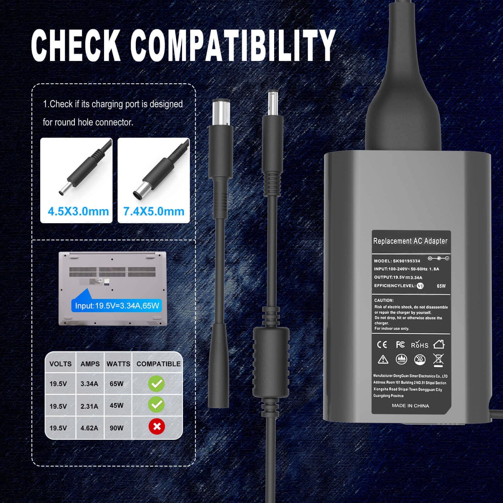 65W 45 Watt Ac Adapter For Dell Laptop Charger All Round Tips For Latitude 5400 7490 7400 5490 5480 5590 7480 5500 5580, Inspiro