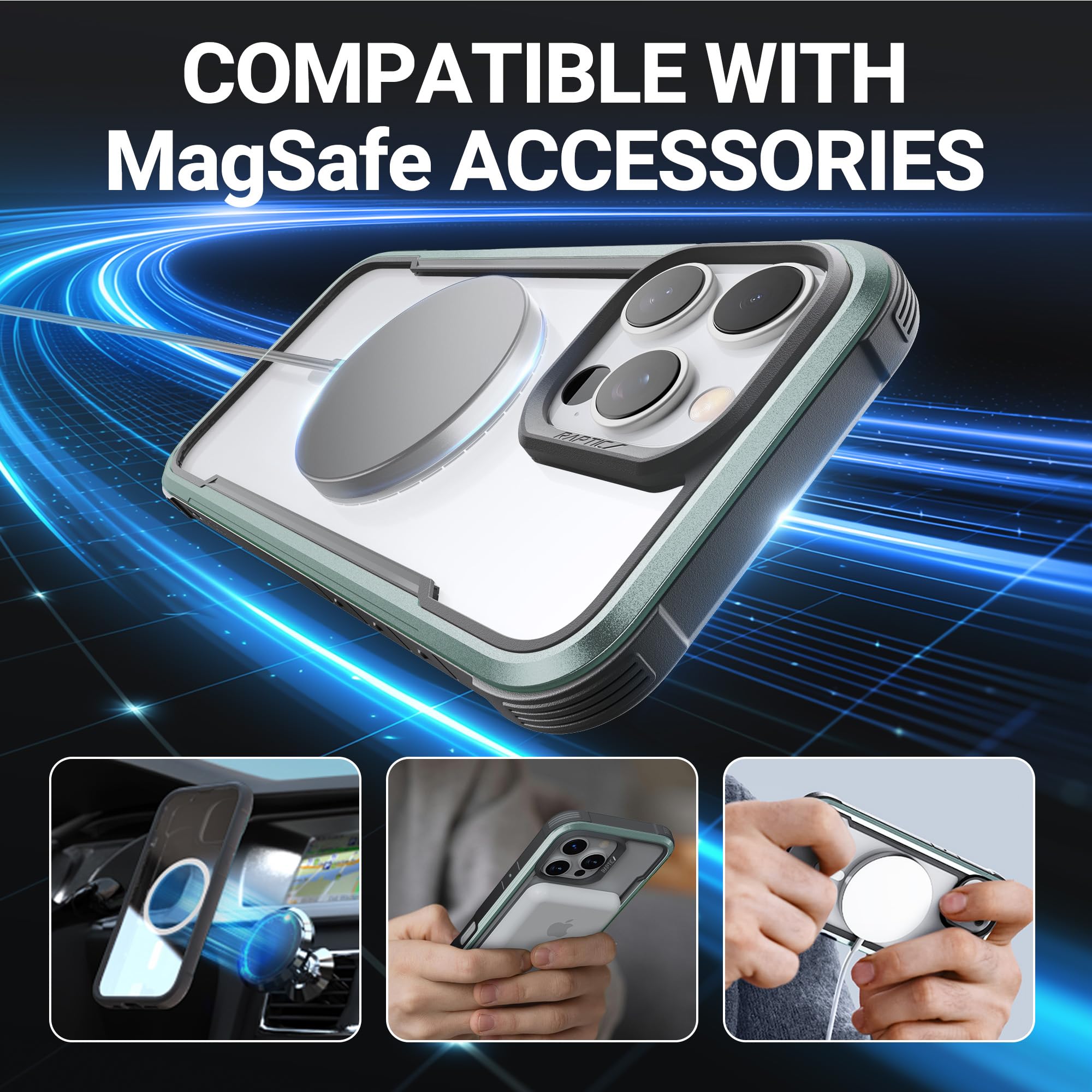 Raptic Shield Magnetic For Iphone 16 Pro Max Case, Compatible With Magsafe, [For 2024 Capture Button Shockproof Clear Case], Mil