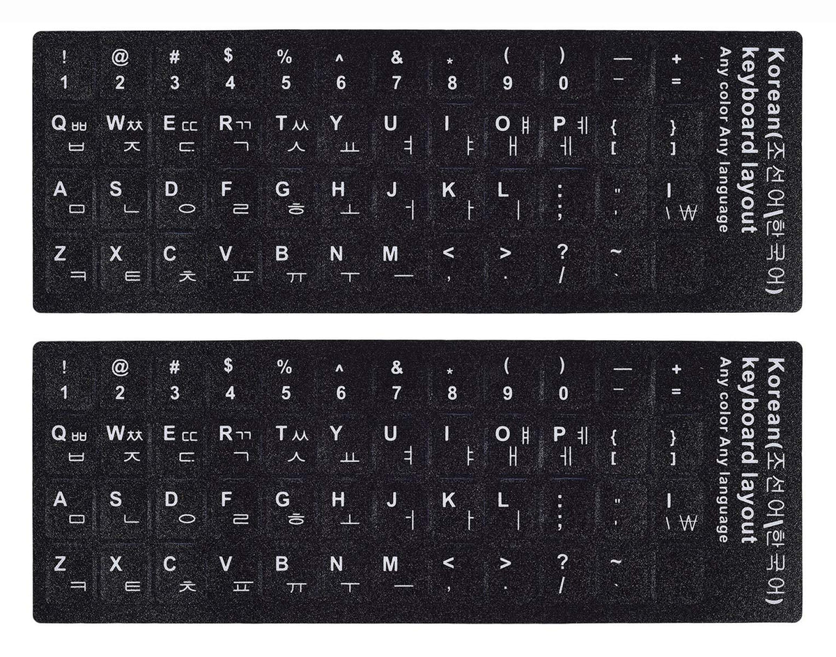 2Pcs Korean Keyboard Stickers, Korean English Keyboard Letters Replacement Sticker White Font On Black Background For Computer L