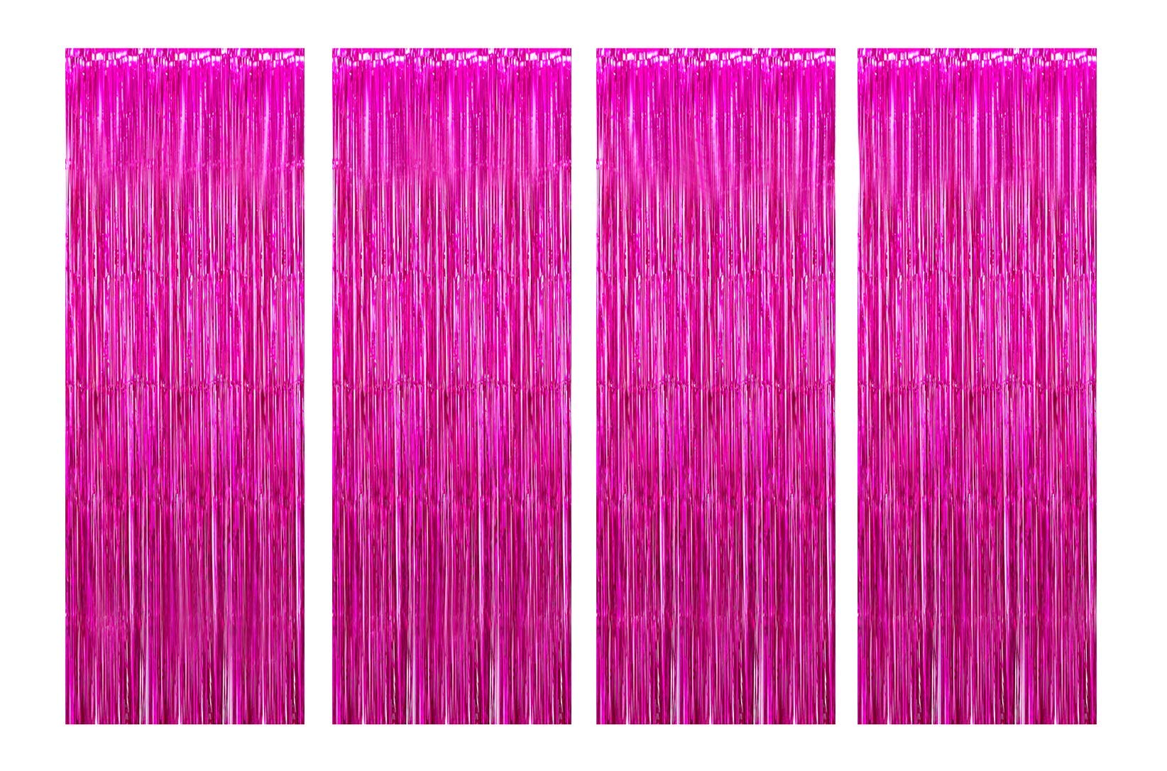 AMFIN ( Pack of 4 2.5 x 6 Feet Pink Metallic Fringe Curtain for Girls Party, Wedding, Engagement Baby Shower, 1st Birthday Girl,