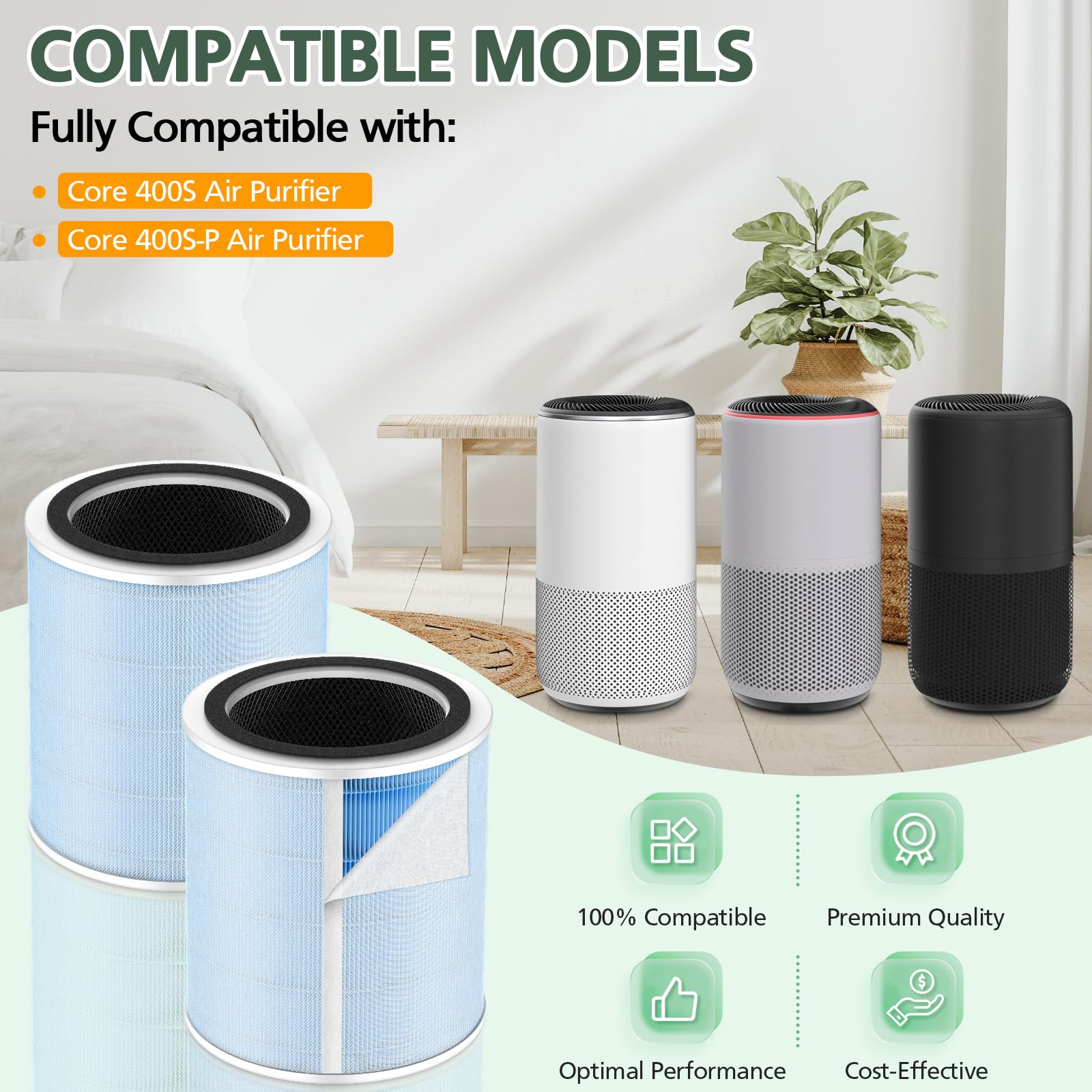 Core 400S Smoke Remover Replacement Filter For Levoit Core 400S Smart Wifi Air Purifier, 4 In 1 True Hepa Activated Carbon Filte