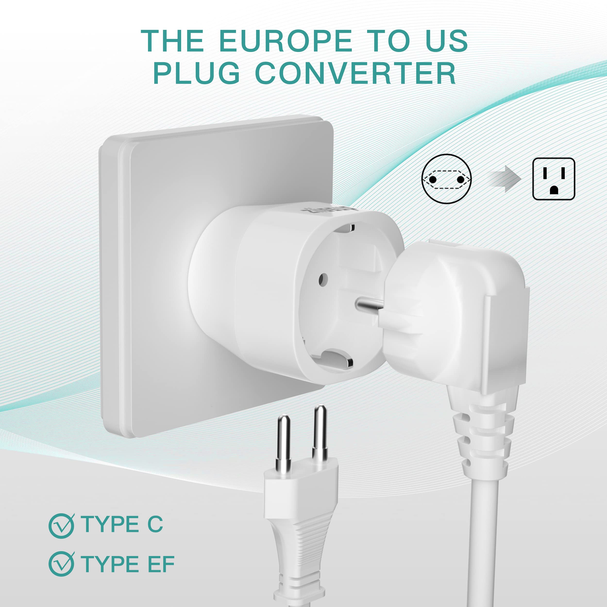 Ziissup European To Usa Plug Adapter, Eu To Us Plug Adapter, Europe To Usa Travel Converter For Most Of Europe Eu Spain France T