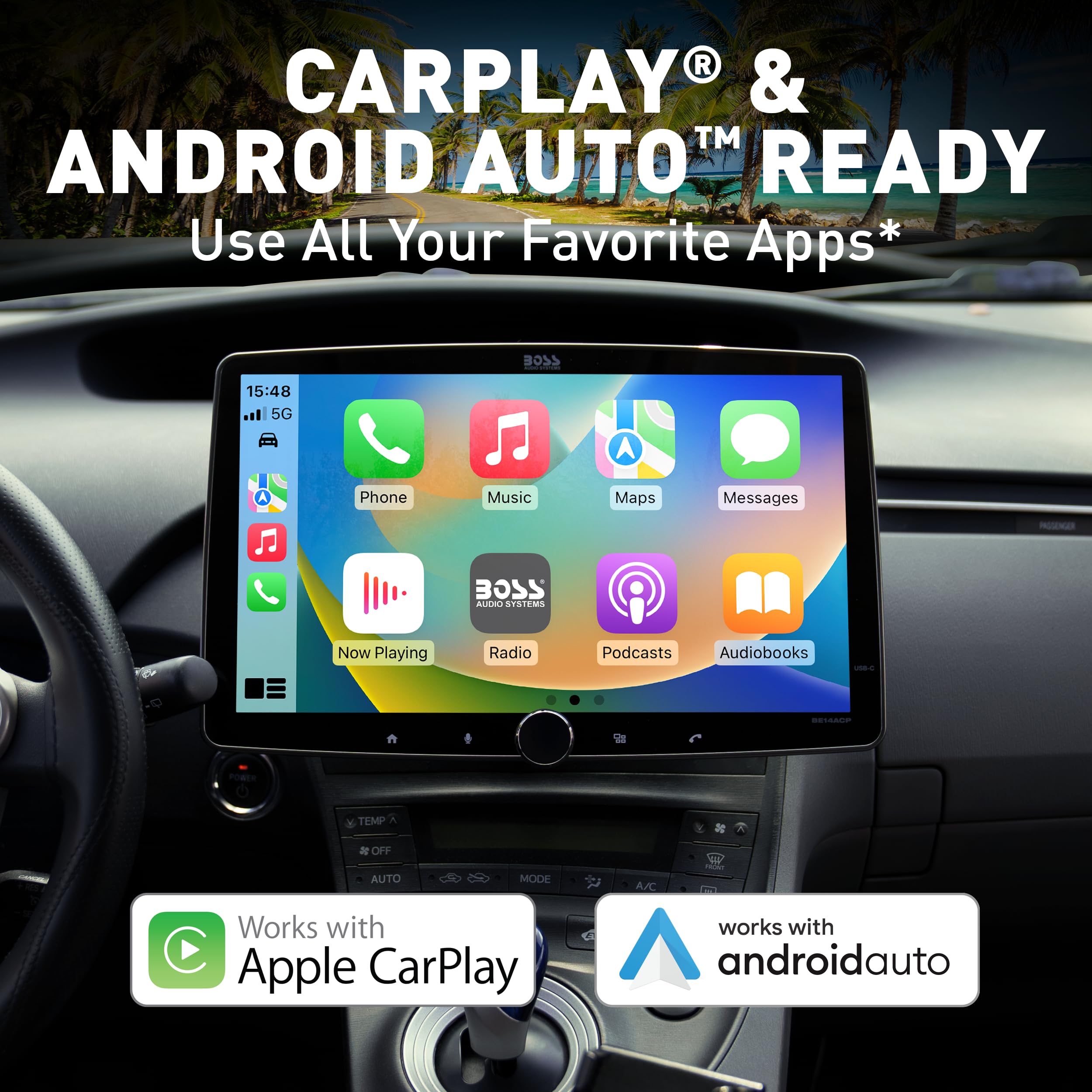 Boss Audio Systems Bcpa14 Car Stereo - Apple Carplay, Android Auto, Single Din, 14 Inch Capacitive Lcd Touchscreen, Bluetooth, N