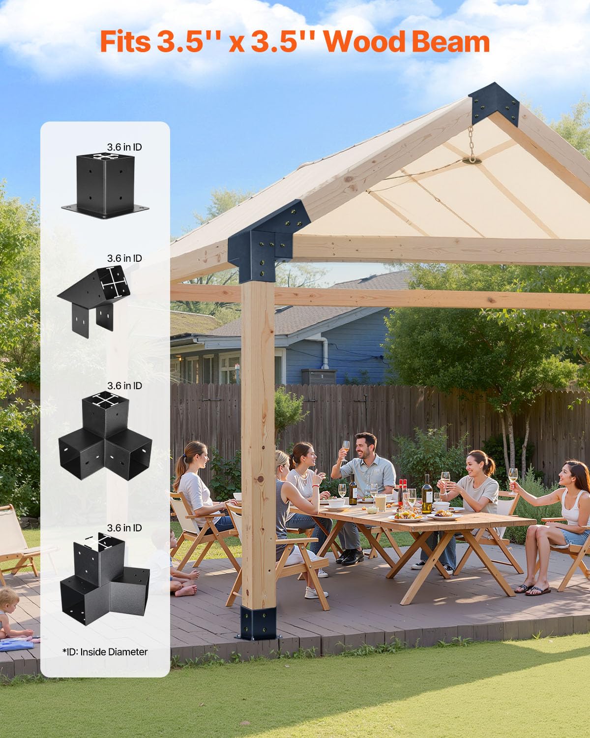 Vevor Pergola Kit, 4X4 Inch Pointed-Roof Pergola Brackets For 3.5X3.5 In Lumbers In Actual Size, 3-Way / 4-Way Gazebo Bracket Wi