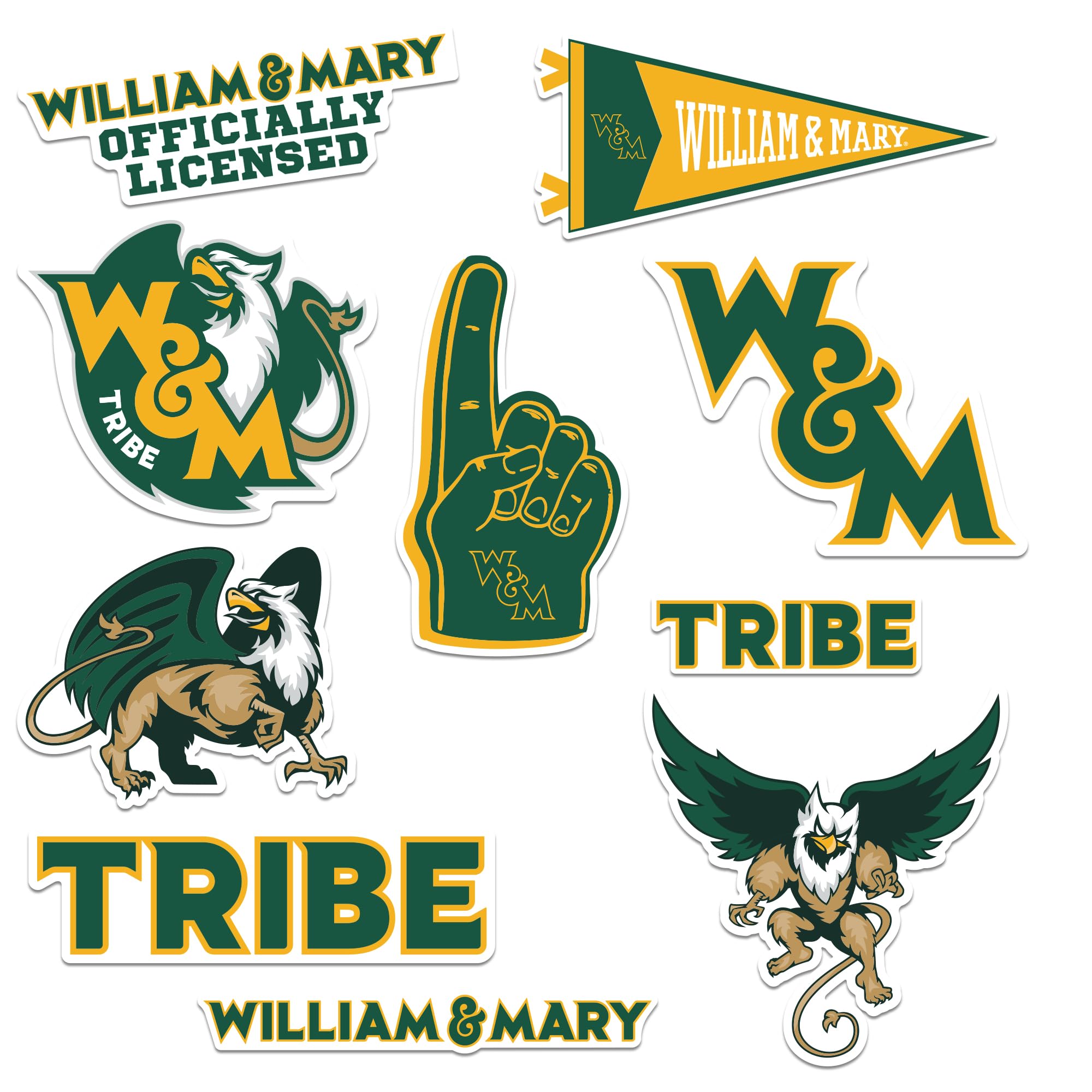 College Of William And Mary 9Ct Vinyl Large Deluxe Stickers Variety Pack   Laptop, Water Bottle, Scrapbooking, Tablet, Skateboar