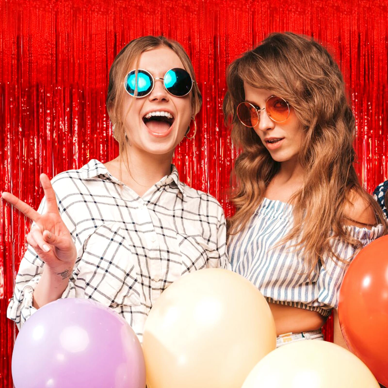 3 Pack Red Foil Fringe Curtain Backdrop, 3.28Ft X 8.2Ft Metallic Tinsel Foil Fringe Streamer Curtains For Photo Booth, Valentine