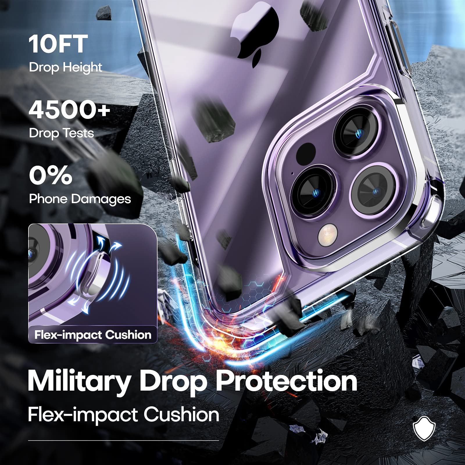 TAURI iPhone 14 Pro Case Clear 5-in-1 Military Grade Drop Protection Screen Camera Protectors