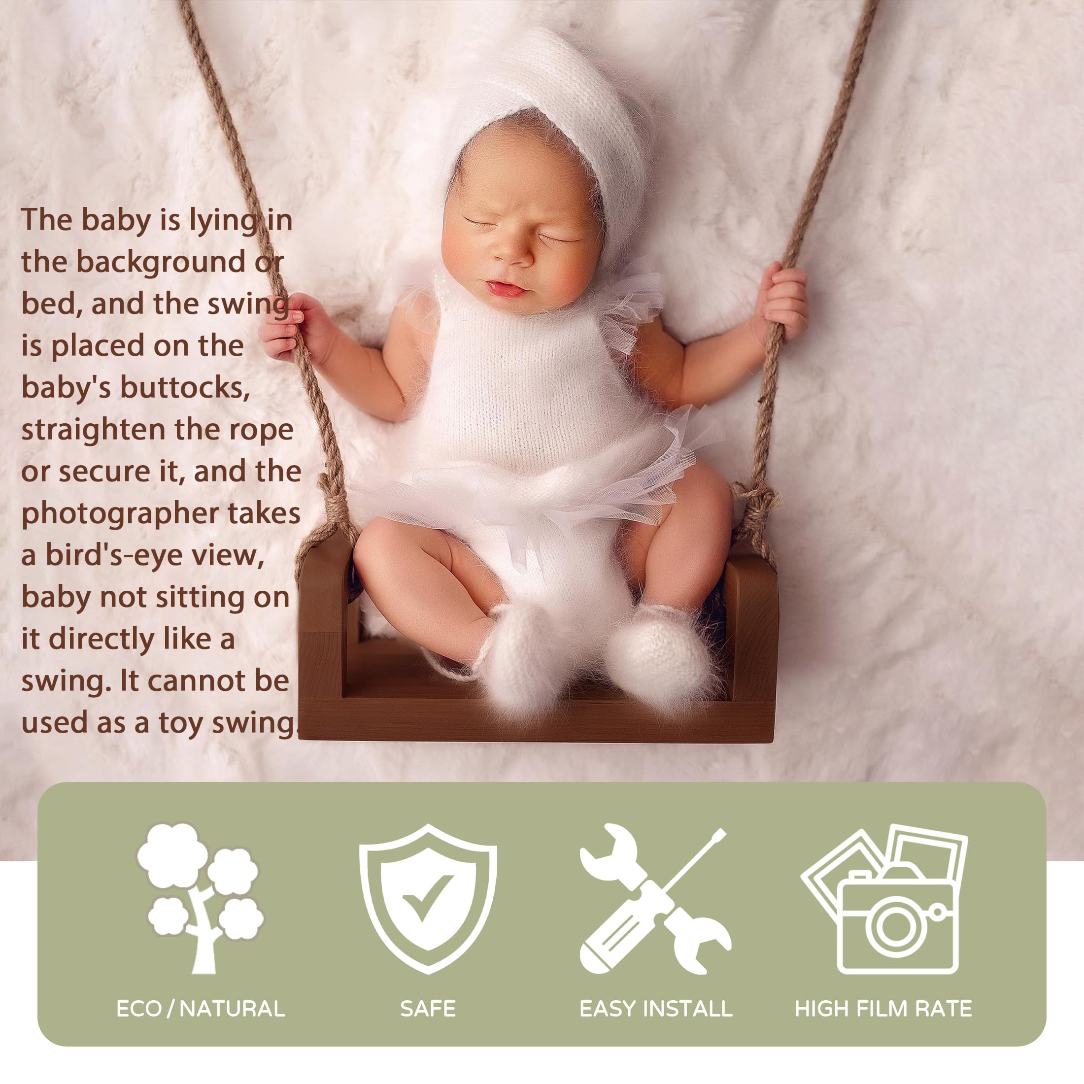 M&G House Newborn Photography Props Swing Prop Wooden Swing Baby Photo Props Wooden Prop Swing Baby Photoshoot Props Newborn Pho