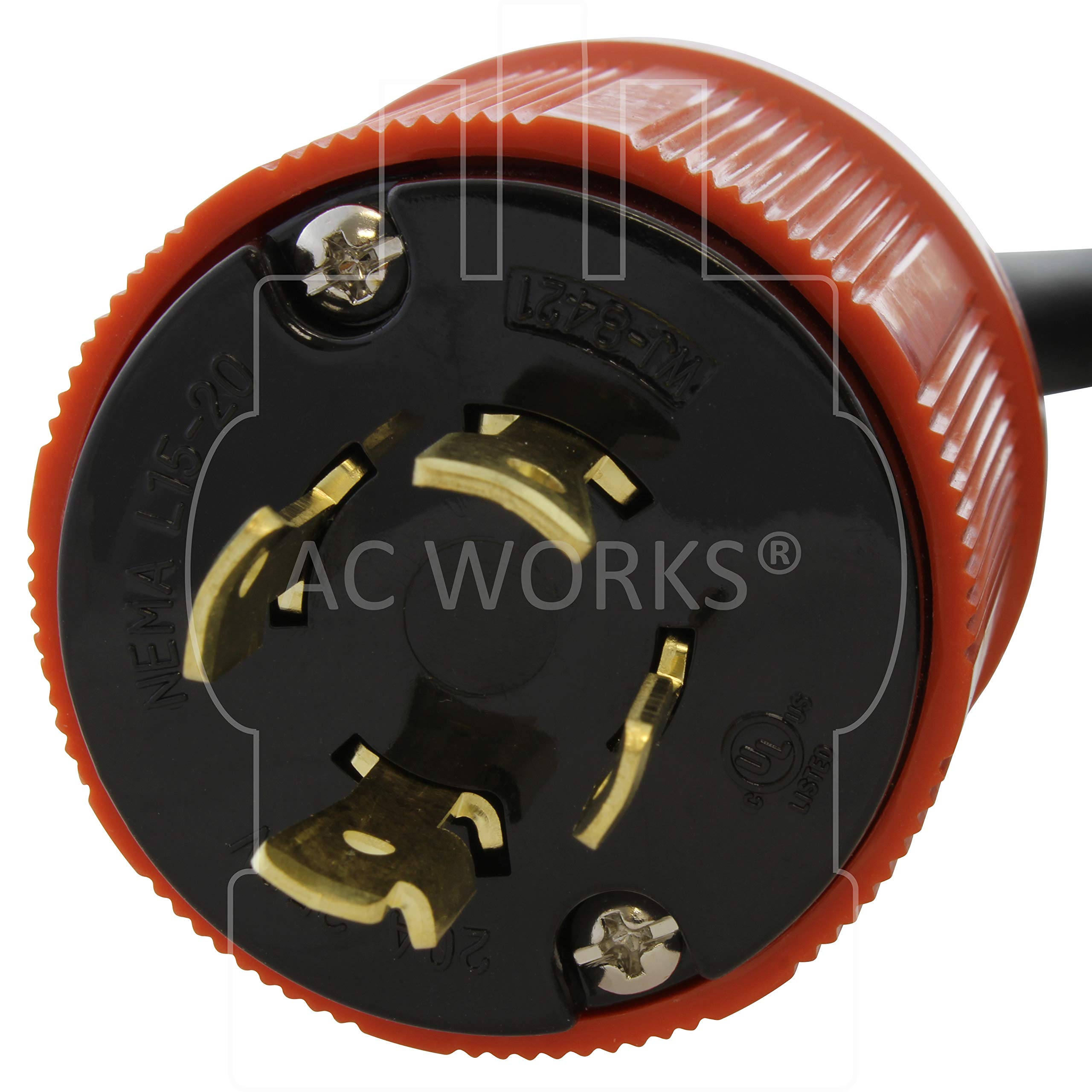 Ac Works [L1520Pr] Soow 12/4 Nema L15 20 20A 3 Phase 250V Industrial Rubber Extension Cord (10Ft)
