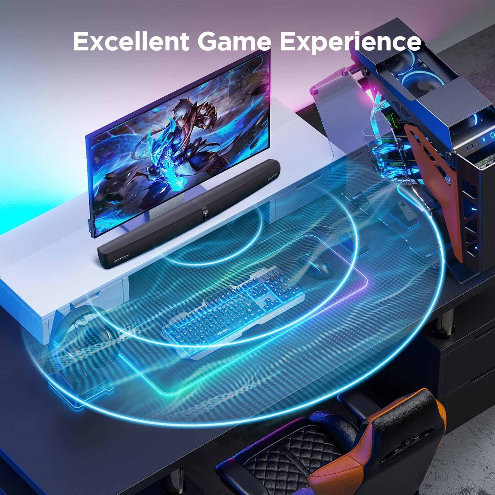 Assistrust Sound Bar For Smart Tv,90W Soundbar With Bluetooth/Arc/Optical/Aux Connect, Auto Volume Boost, 3 Customizable Equaliz