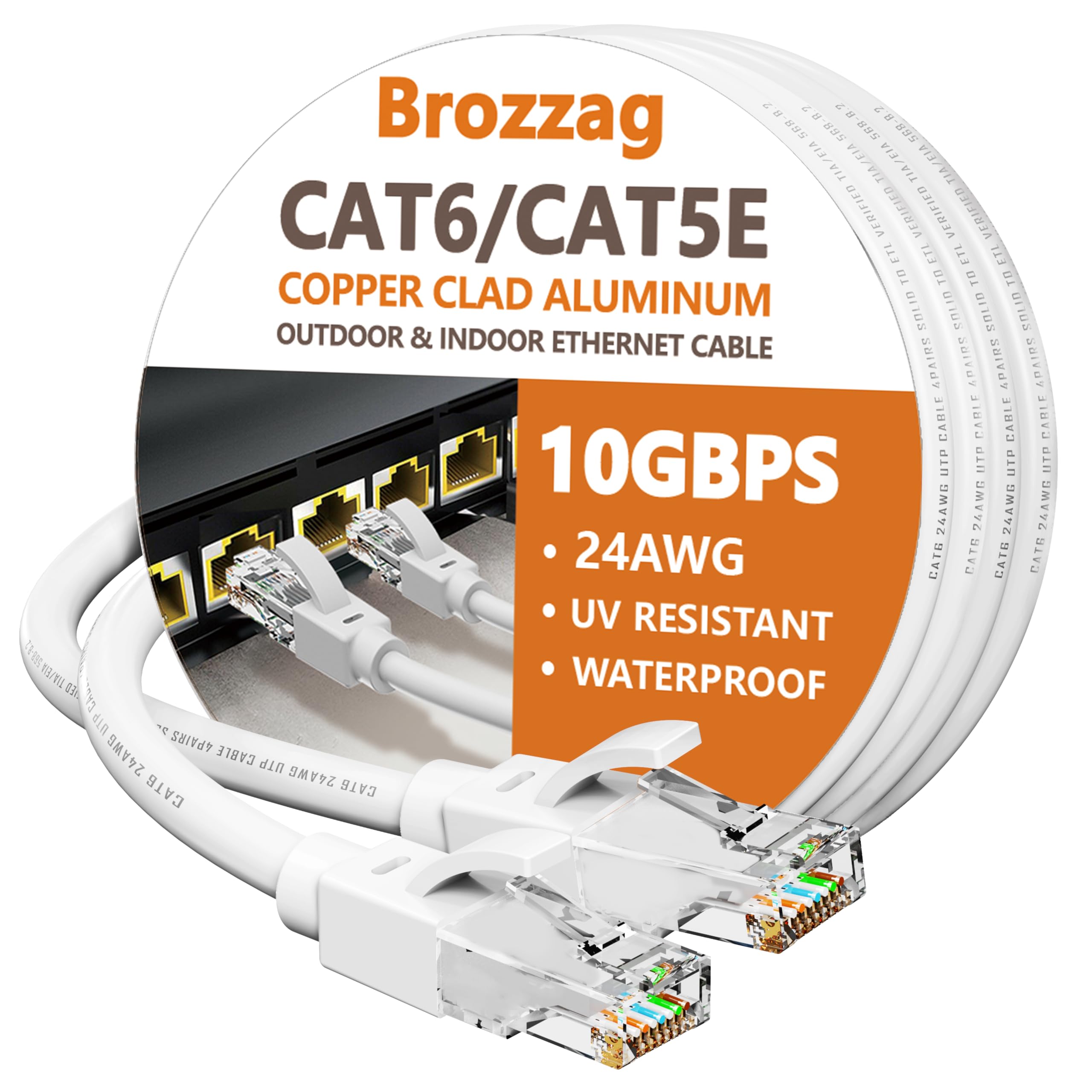 20 Ft Ethernet Cable For Cat5E/Cat6, 10Gbps 24Awg Cat6 Network Cable, Cca Direct Burial Cable, Utp, Lldpe, Rj45 Patch Lan Cord,