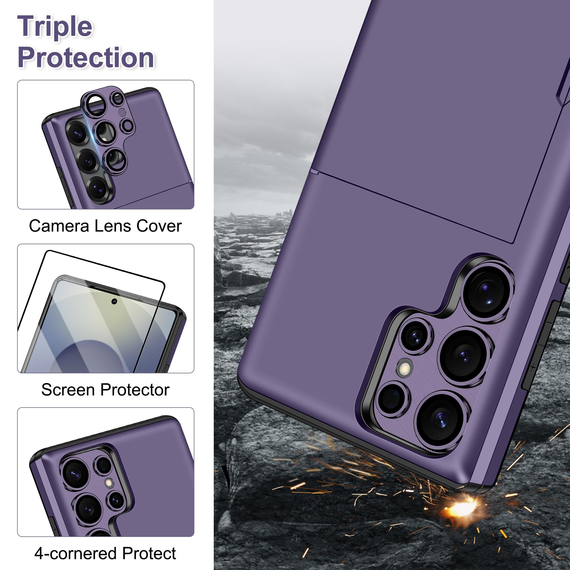 Samonpow For Samsung Galaxy S25 Ultra Case With Screen Protector + Camera Cover [4-In-1] Galaxy S25 Ultra Wallet Case Card Holde