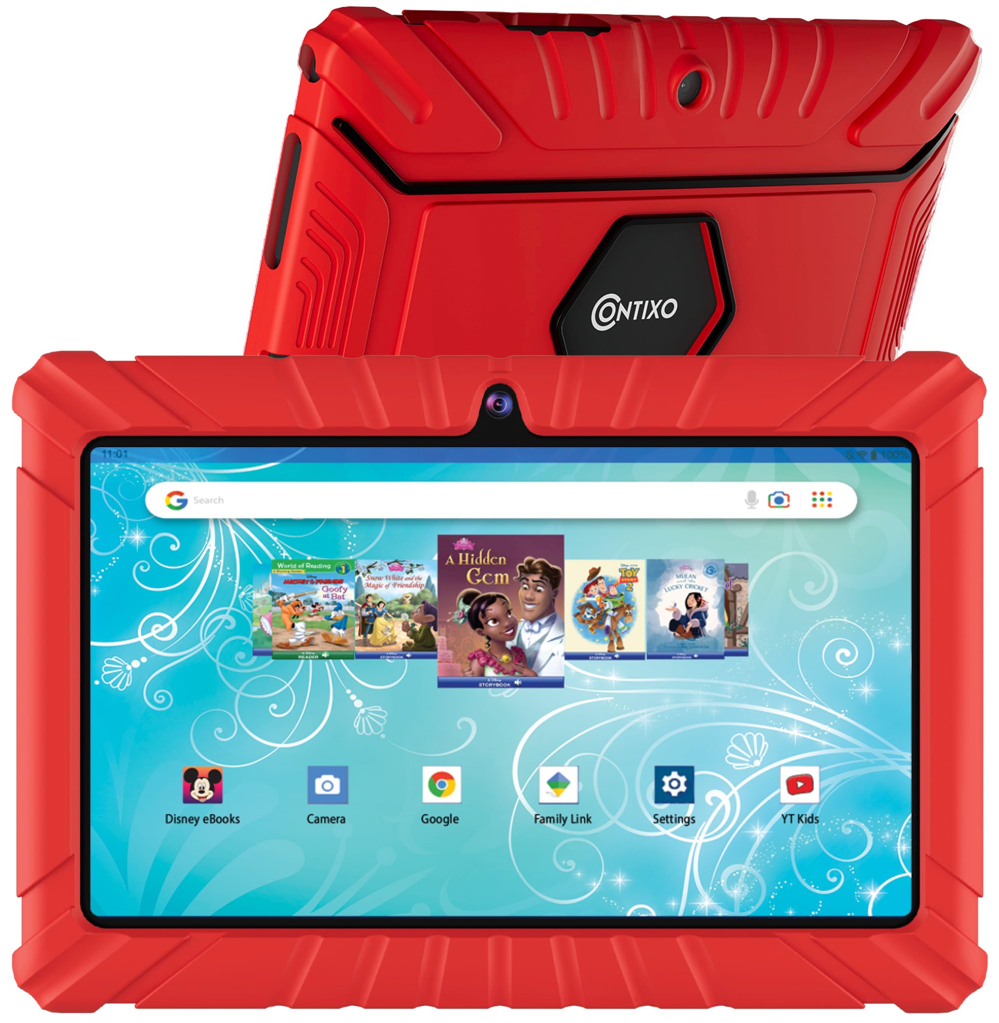 Contixo Kids Tablet V8, 7 Inch Hd, Ages 3 7, Toddler Tablet With Camera, Includes 50+ Disney Storybooks & Stickers (Value $200)   Android 11, 32Gb, (2023 Model), Red