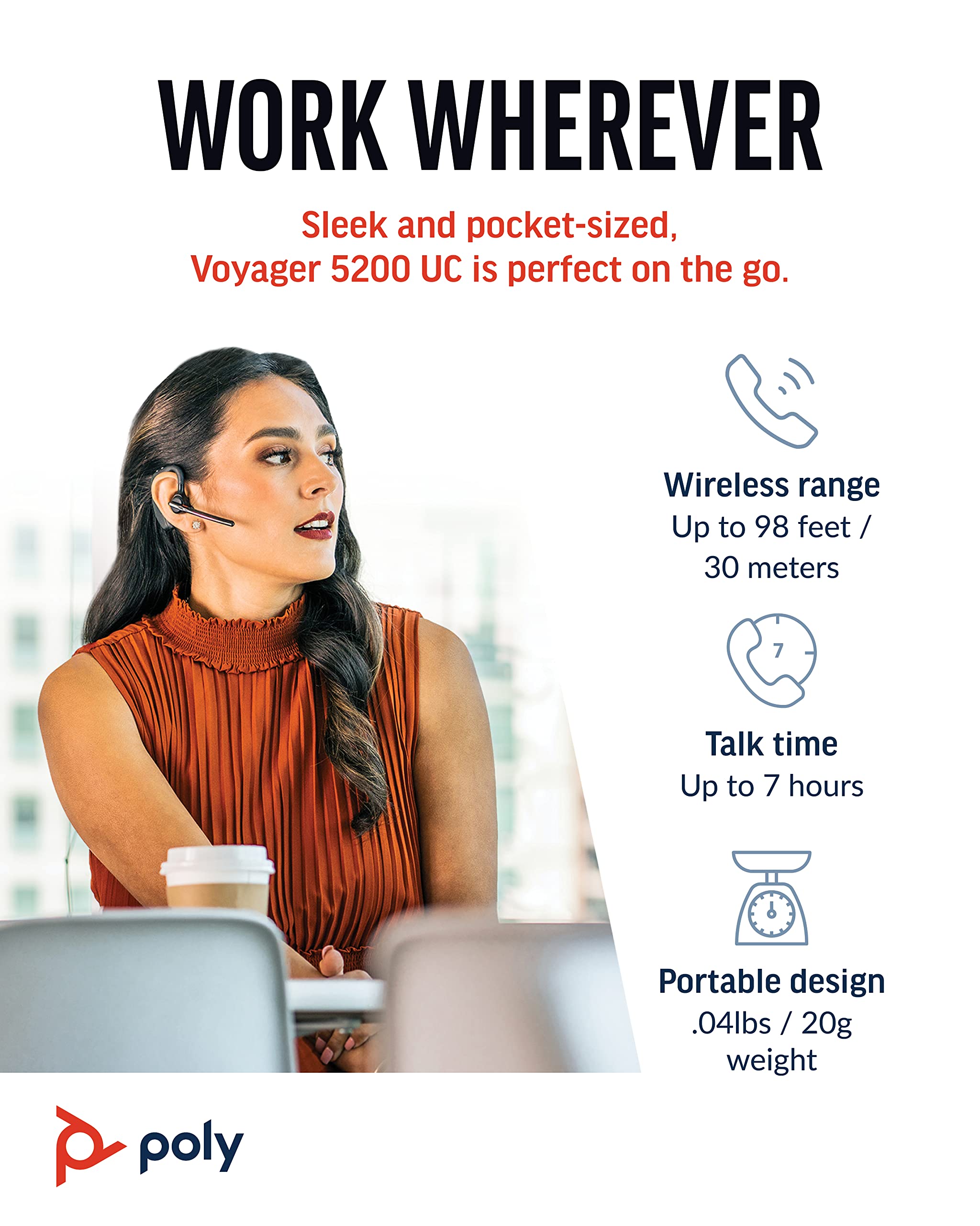 Plantronics   Voyager 5200 Uc (Poly)   Bluetooth Single Ear (Monaural) Headset   Usb A Compatible To Connect To Your Pc And/Or M