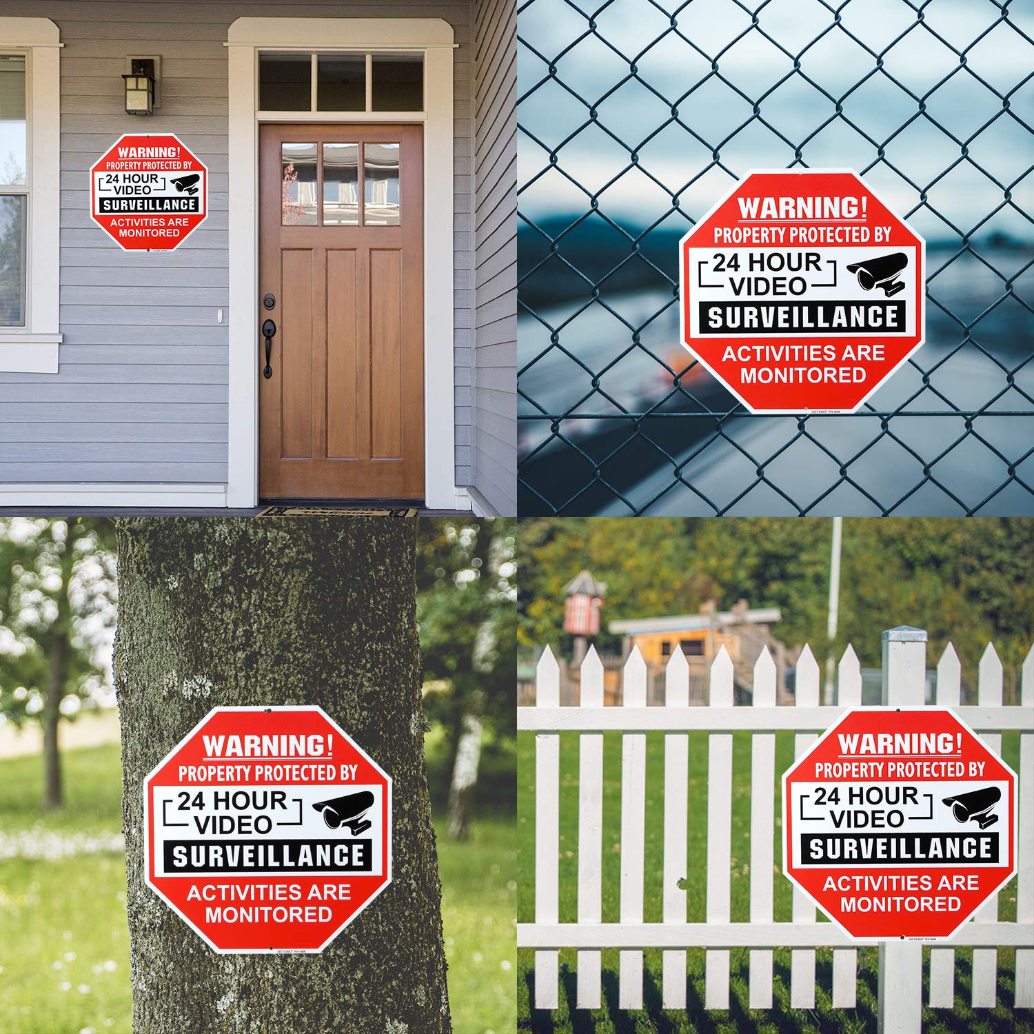 Meterio Video Surveillance Sign 2 Pack, Aluminum No Trespassing Metal Reflective Warning Sign, Uv Protected And Waterproof, Indo