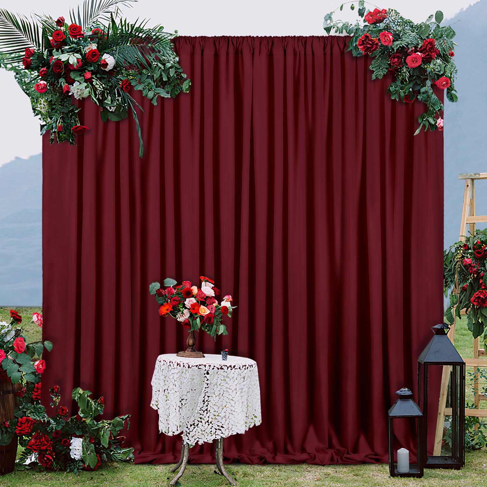Luoluohouse 10Ftx8Ft Burgundy Backdrop Curtains Polyester Backdrop Fabric Home Party Backdrop Drapes For Wedding Backdrop Panels
