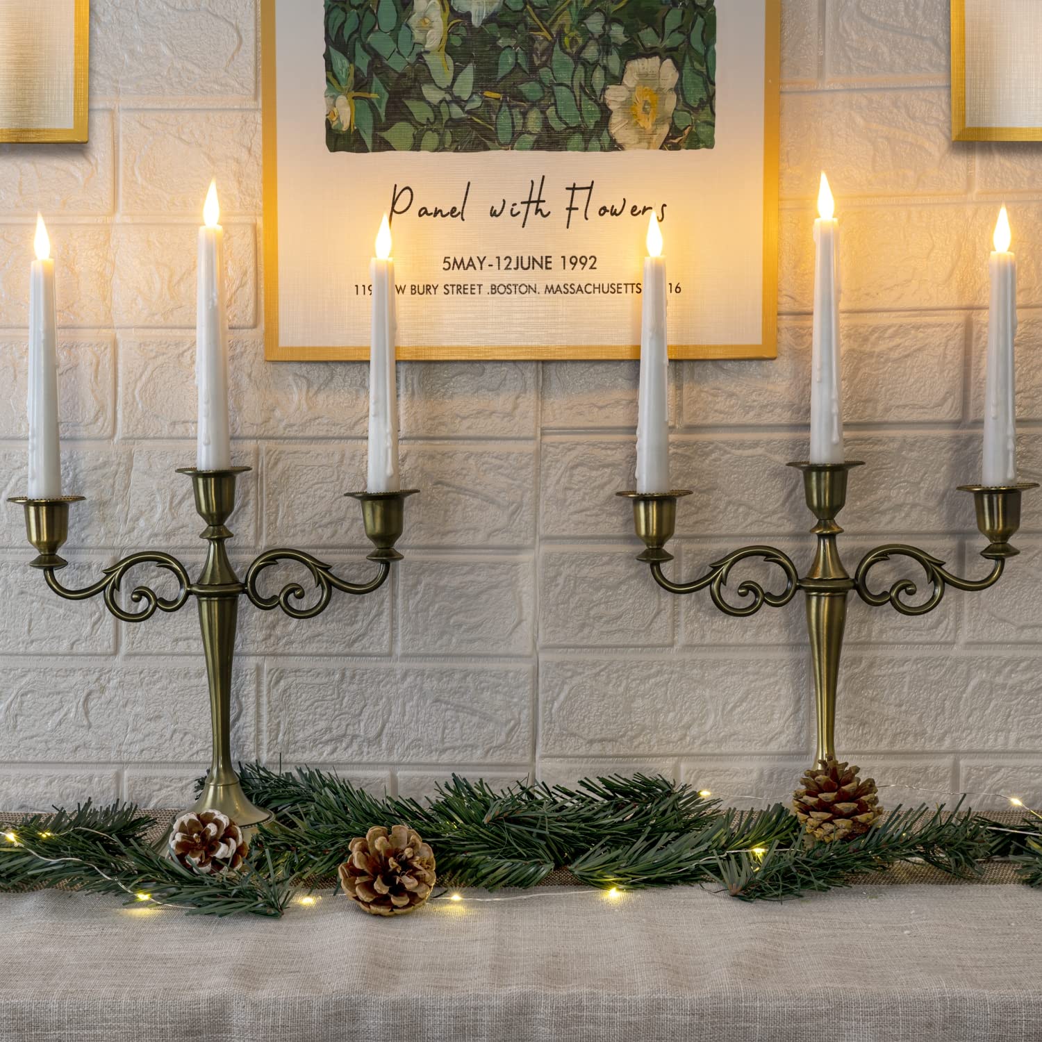 5Plots White Real Wax Flameless Taper Candles With Remote, Dimmer, Timer, Battery Operated Candles With Flickering Flame, Realis