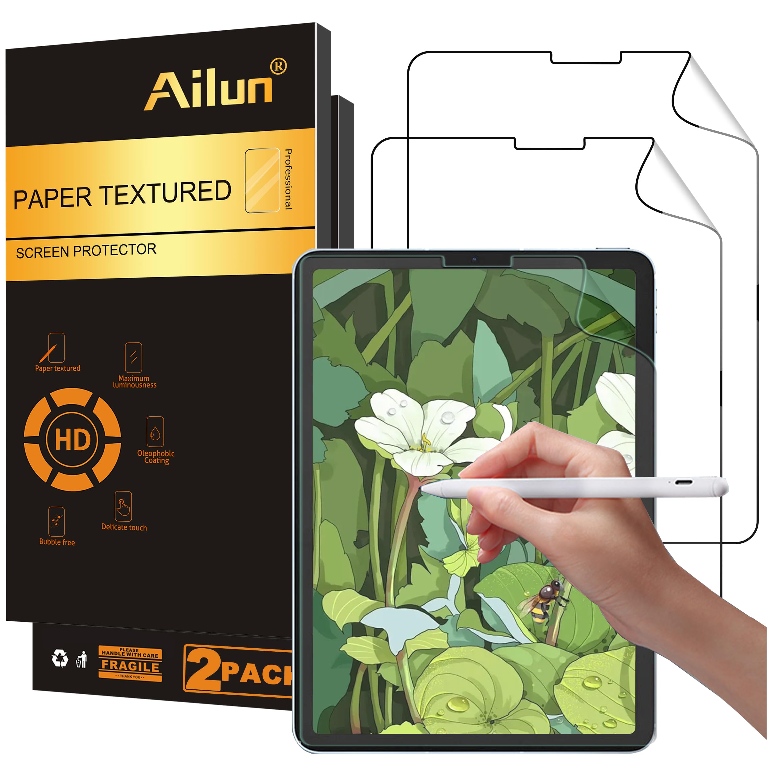 Ailun Paper Textured Screen Protector For Ipad Pro 12.9 Inch Display [2022 & 2021 & 2020 & 2018 Release] 2Pack Draw And Sketch L