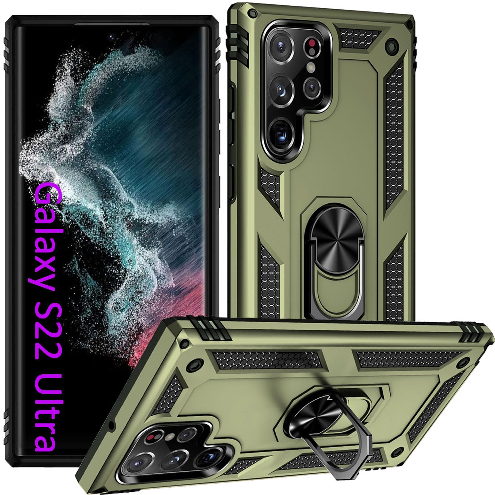 Addit Case For S22 Ultra Phone Case Samsung Galaxy S22 Ultra Case, Military Grade, Heavy Duty, With Ring Holder Stand, Support M