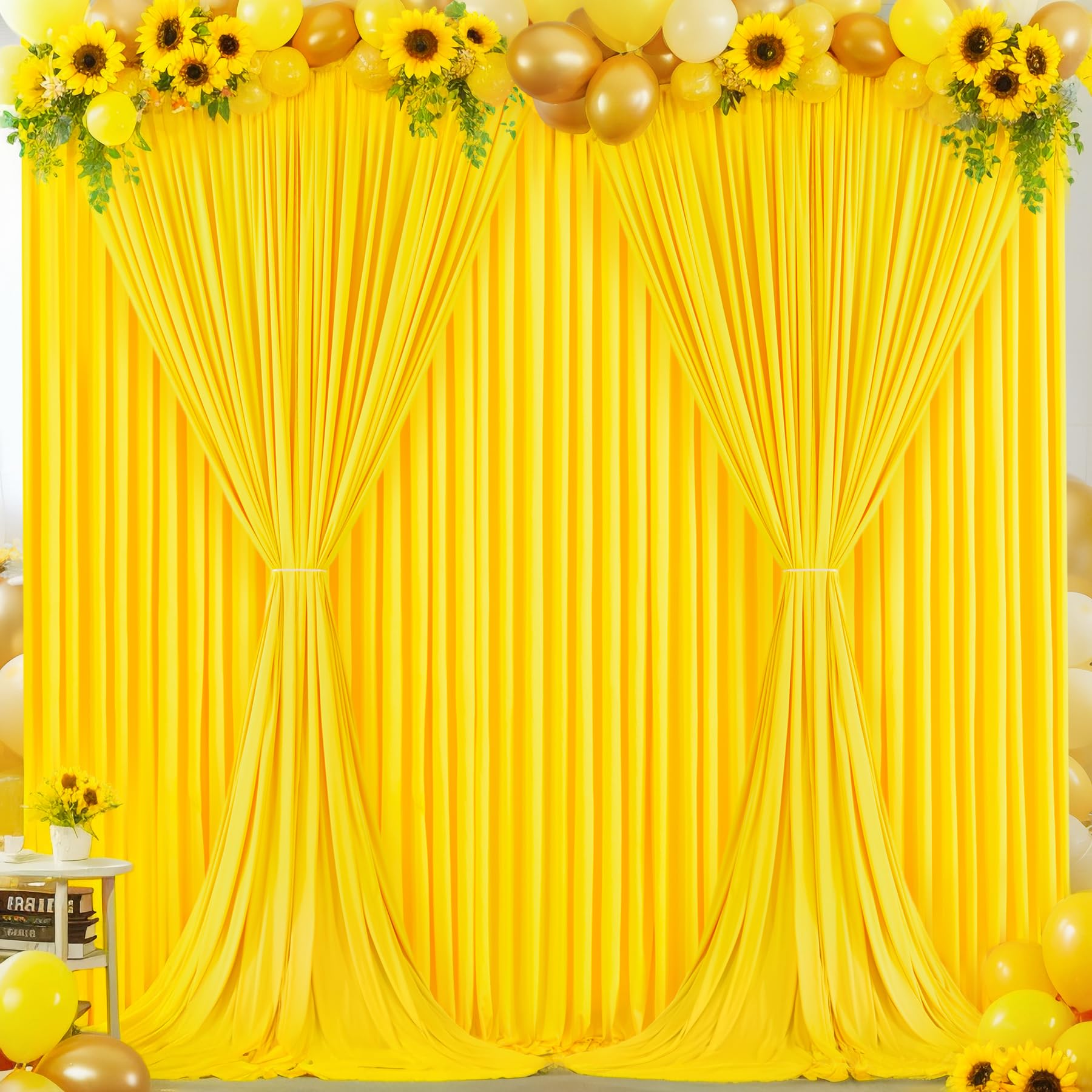 4 Panels Yellow Backdrop Curtain For Parties Wrinkle Free Lemon Yellow Photo Curtains Backdrop Drapes Fabric Decoration For Birt