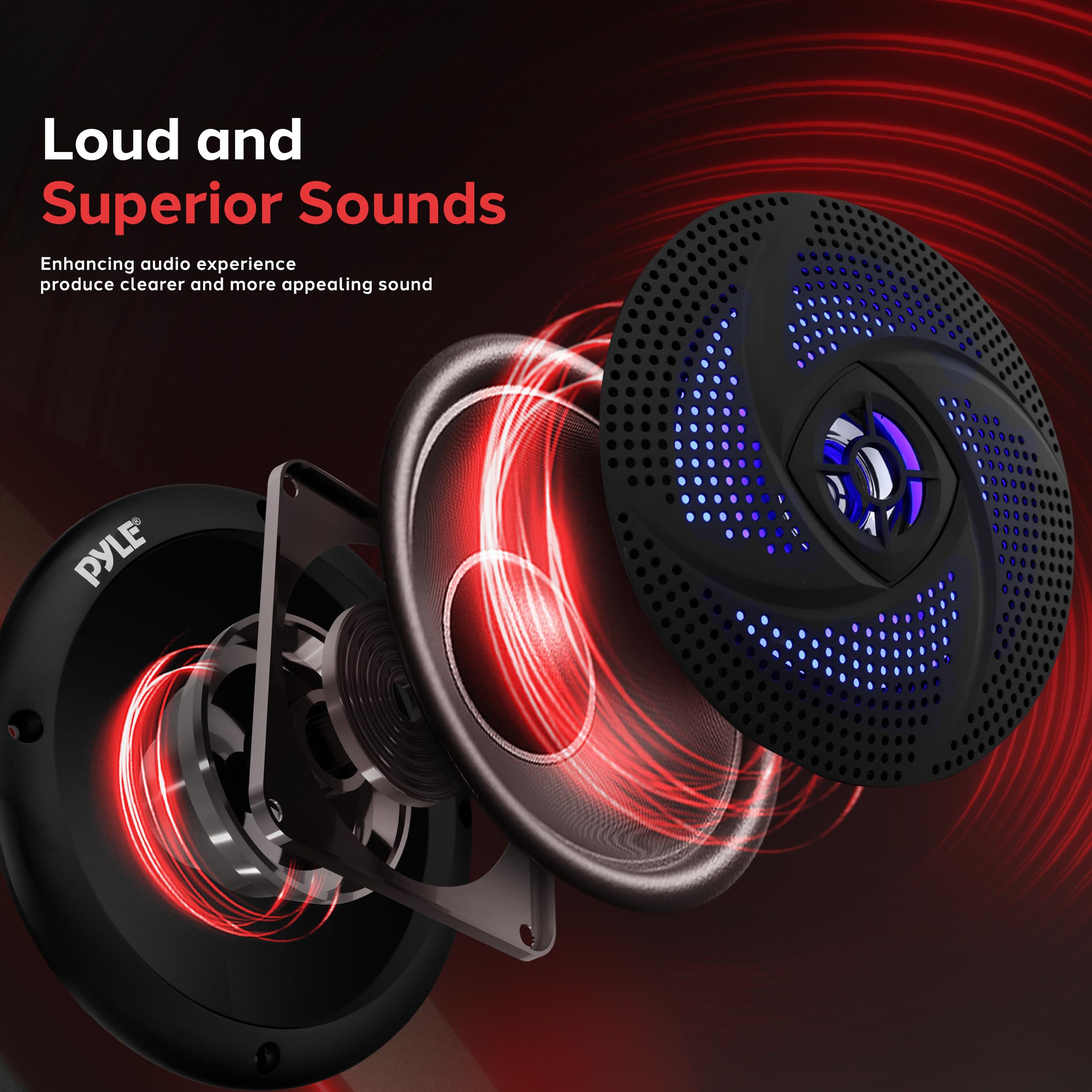 Pyle Marine Waterproof Speakers 6.5    - Low Profile Slim Style Wakeboard Tower And Weather Resistant Outdoor Audio Stereo Sound