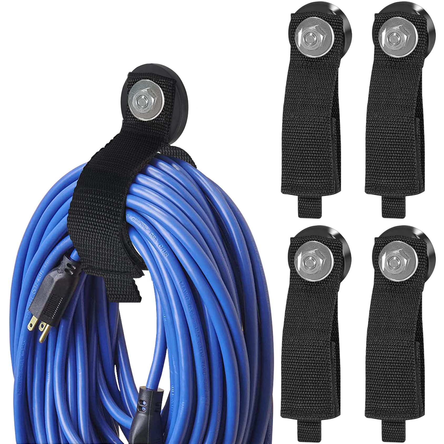 Kanemc 4Pcs Magnetic Cable Storage Straps Heavy Duty, Extension Cord Holder Magnet Hooks For Hanging Cables Hoses Workshop Rope