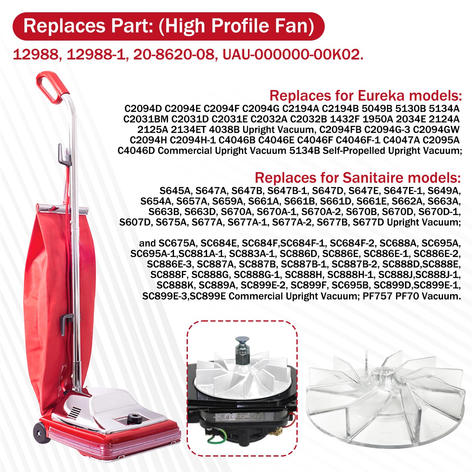 Hasmx Plastic Impeller Fan, Vacuum Cleaner Fan Replacment Fan For Eureka Sanitaire Upright Vac, Fits Models Sc886 Sc887 Vacuum L