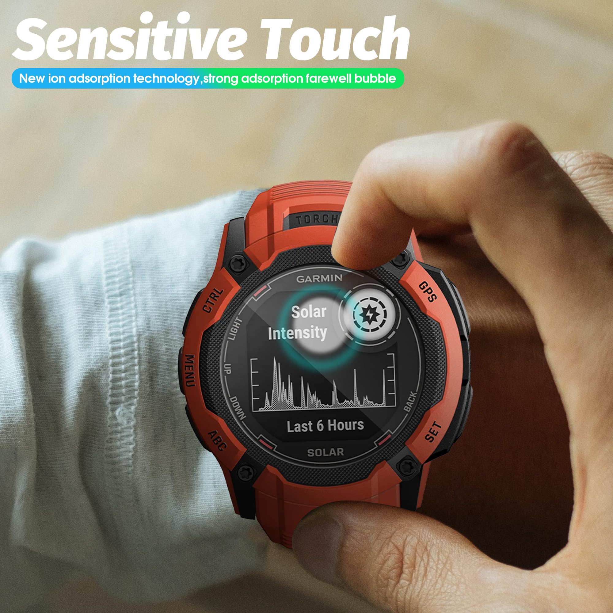 Orzero (3 Pack Compatible For Garmin Instinct 2X Solar Tempered Glass Screen Protector, 2.5D Arc Edges 9H Hd Bubble Free