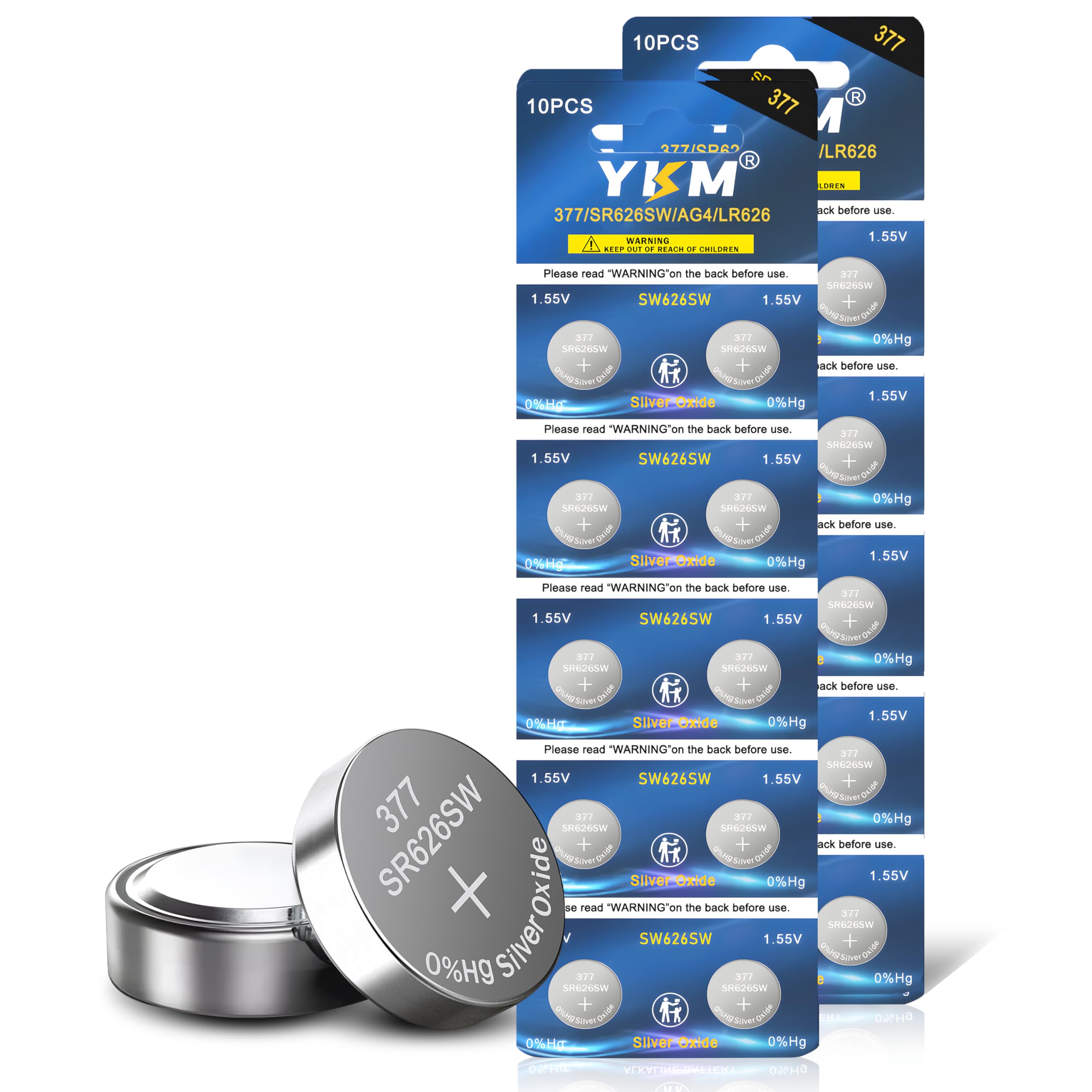 YKM 377 SR626SW Watch Battery LR626 376 V377 377a AG4 1.55V Silver Oxide Button Battery Replacement for Watch Clock 20 Pack