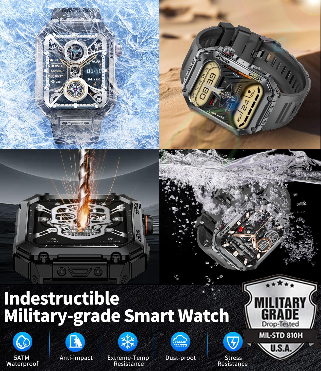 Lige Military Smart Watches For Men, 1.96 ' ' Hd Screen With Answer Make Call Smart Watch For Ios Android, Fitness Tracker With