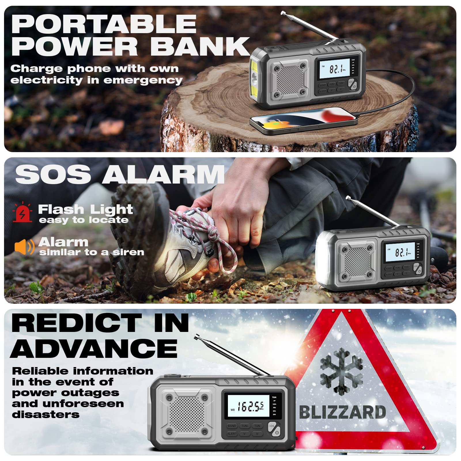 Siyegk Emergency Weather Radio 5000Mah With Solar Hand Crank, Men Dad Husband Cool Gadgets, Noaa Am Fm Portable Battery Power We