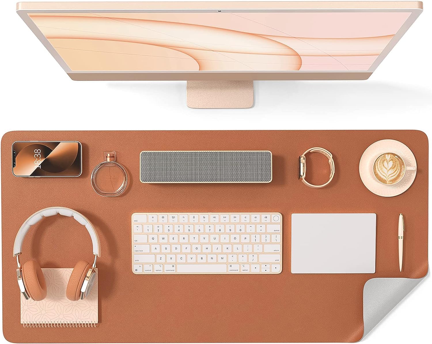 HAGO Laptop Accessories  Waterproof Gaming Mouse Pad, Vegan PU Leather Table Mat, Ideal for Work and Gaming (35 * 60, Brown & G