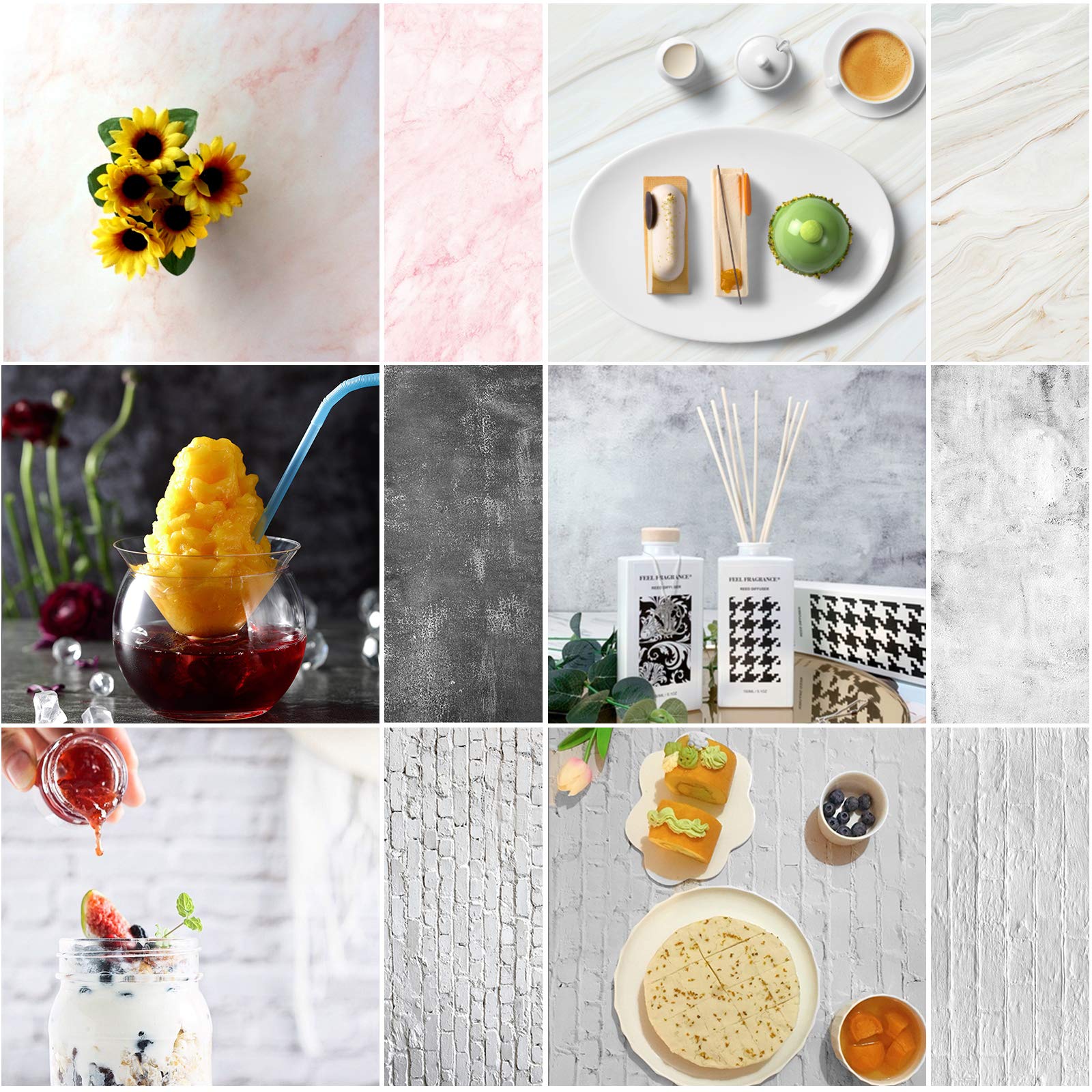 Meking 3pcs 34x22in Double Sided Photography Backdrop Paper, Cement & Marble Texture Small Product Photo Background for Food Jew